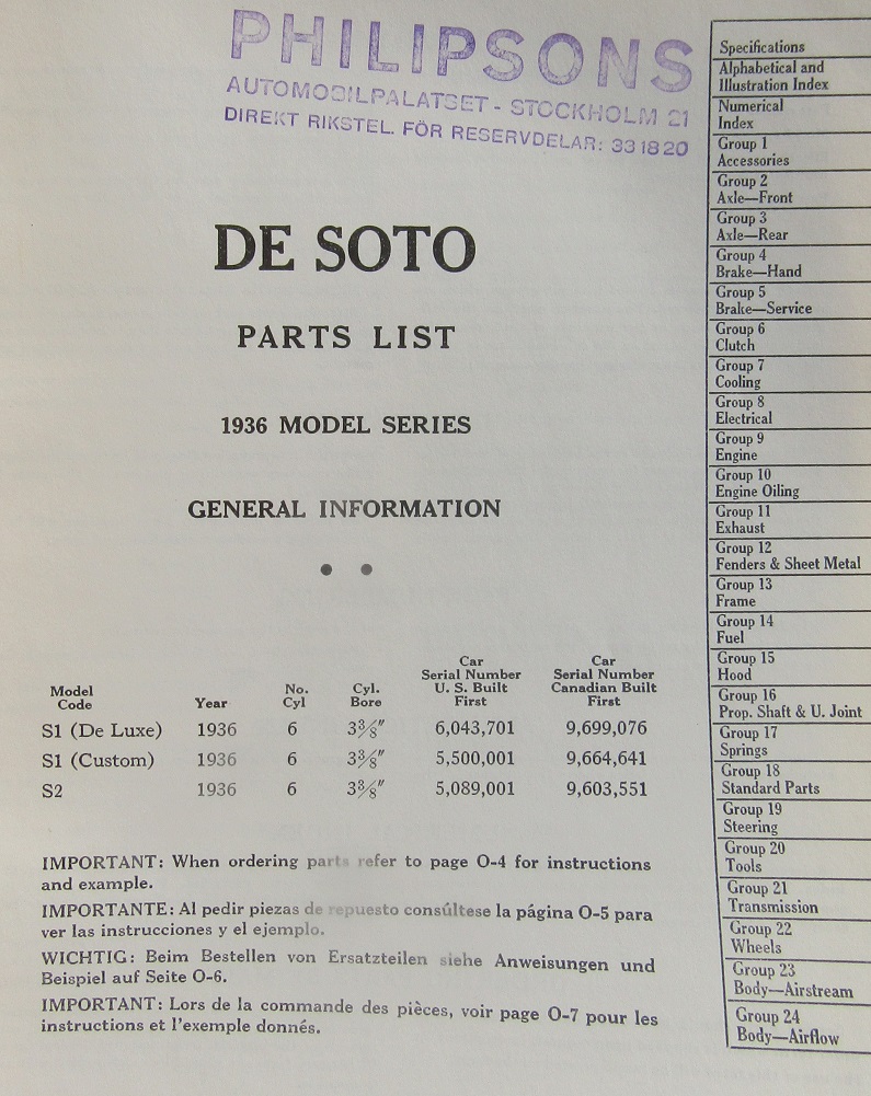 1936 De Soto Parts List - 2