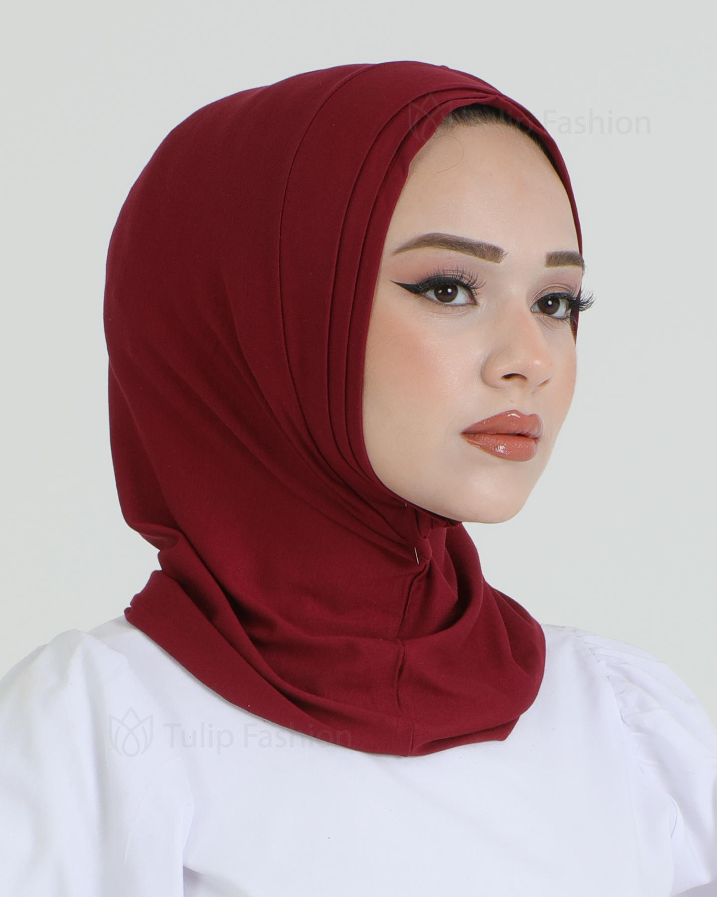 Hijab - Jersey Stripes One Piece - Maroon - 4