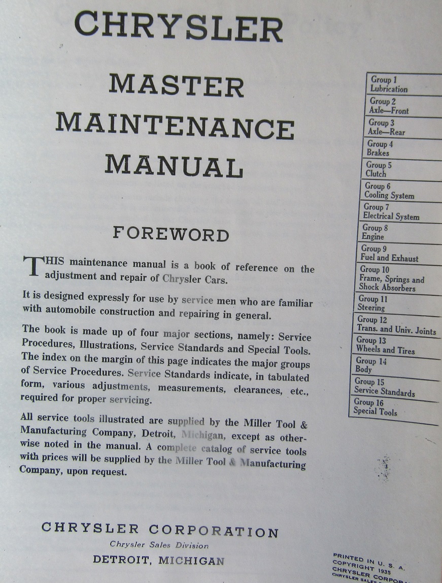 1934-1936 Chrysler Master Maintenance Manual - 2