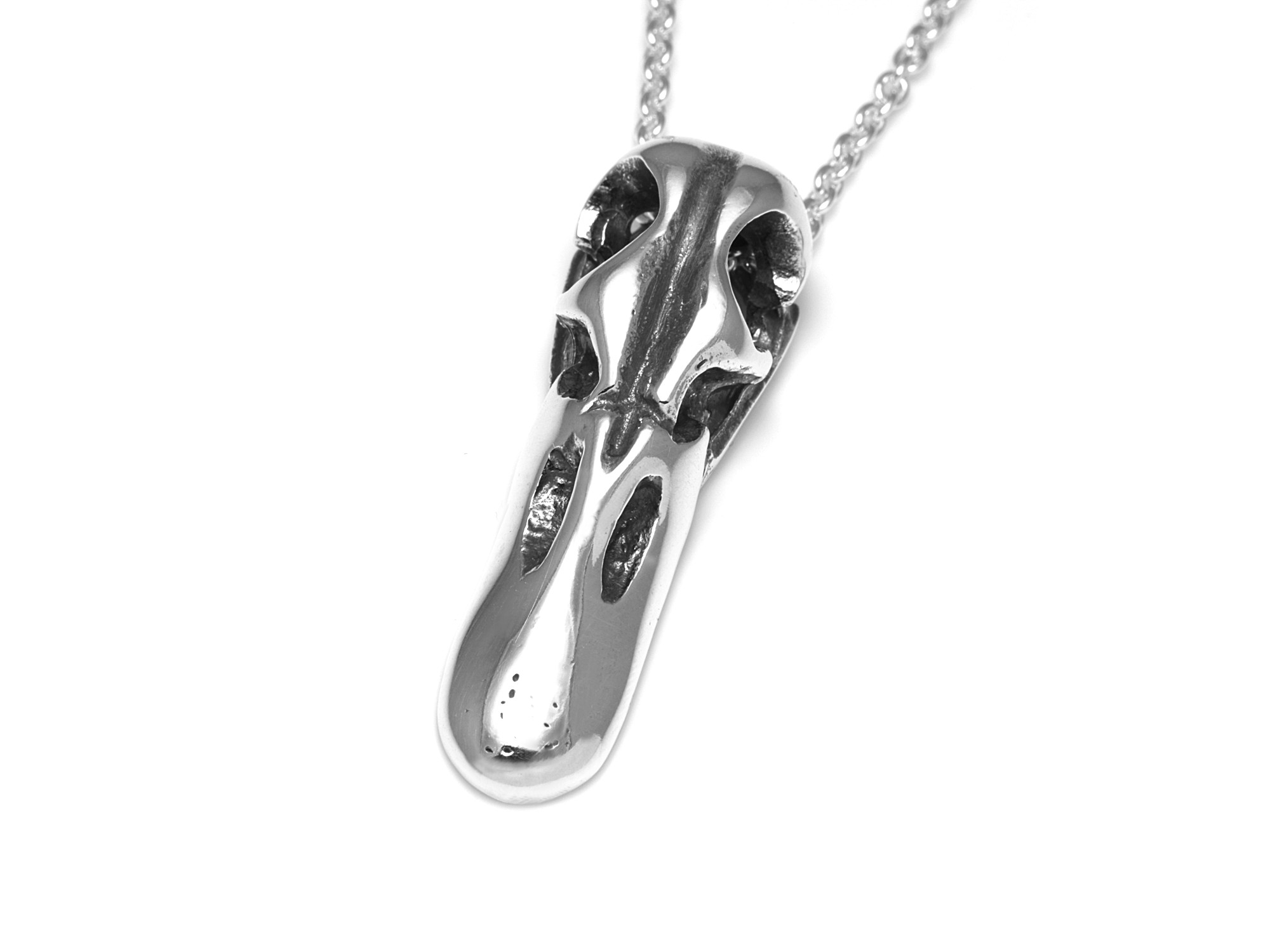 Ankskalle Halsband, Anka Döskalle Hänge, Fågelskalle Smycke i Silver - 2