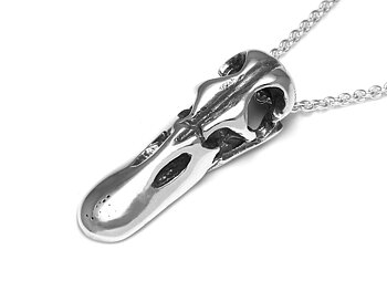 Ankskalle Halsband, Anka Döskalle Hänge, Fågelskalle Smycke i Silver