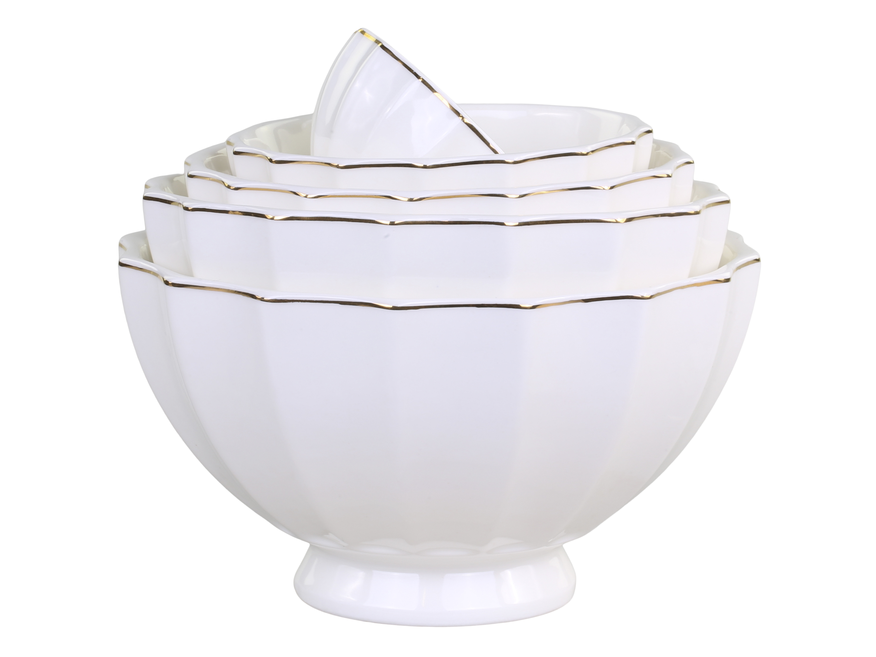 Bowls - Latte bowl 5-pack Porcelain - White with gold rim - 2