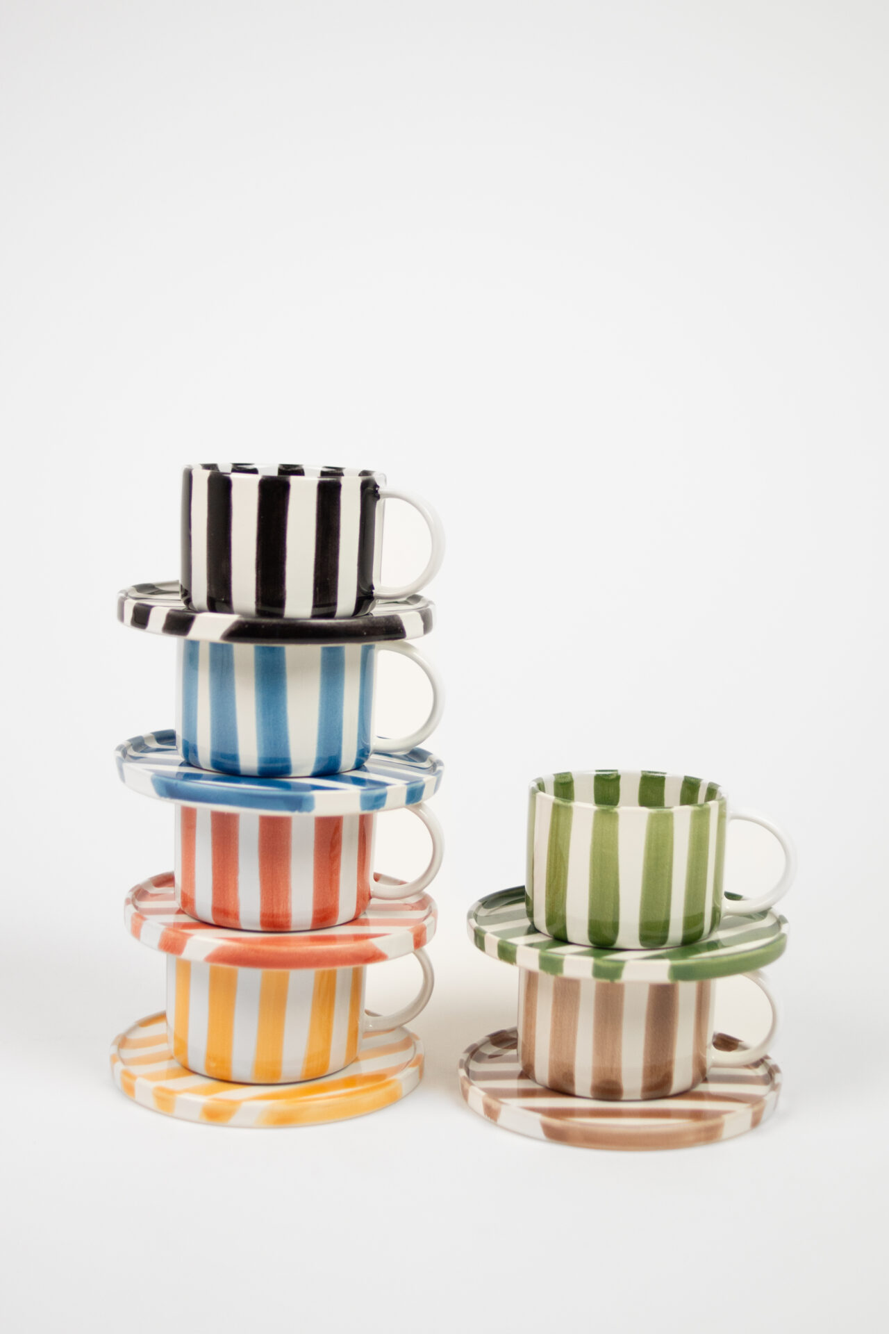 Cup with saucer - Striped - Green - 8