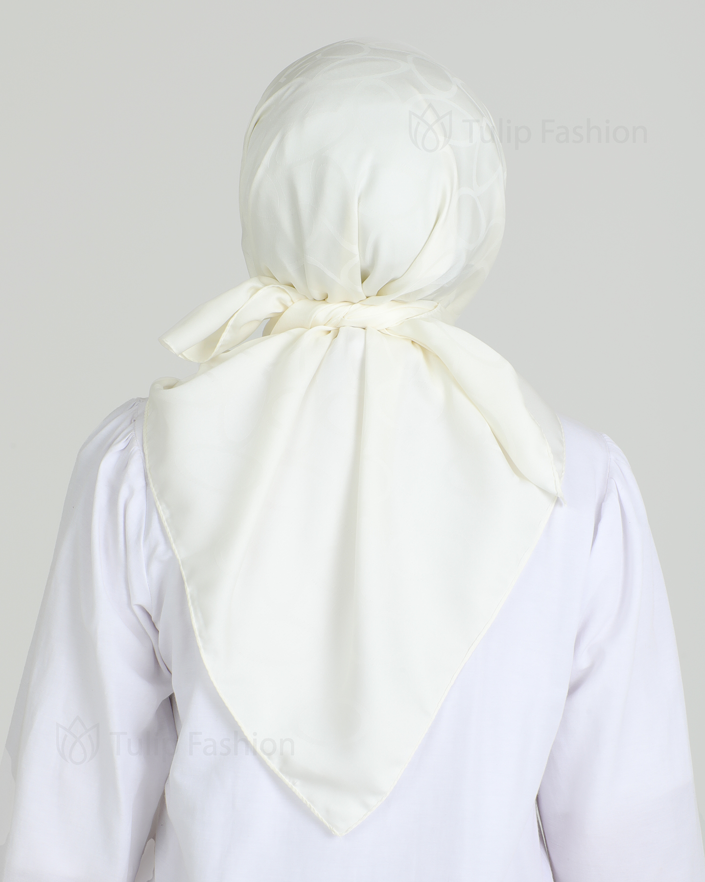 Hijab - Square Satin Leaf - Off-White - 3