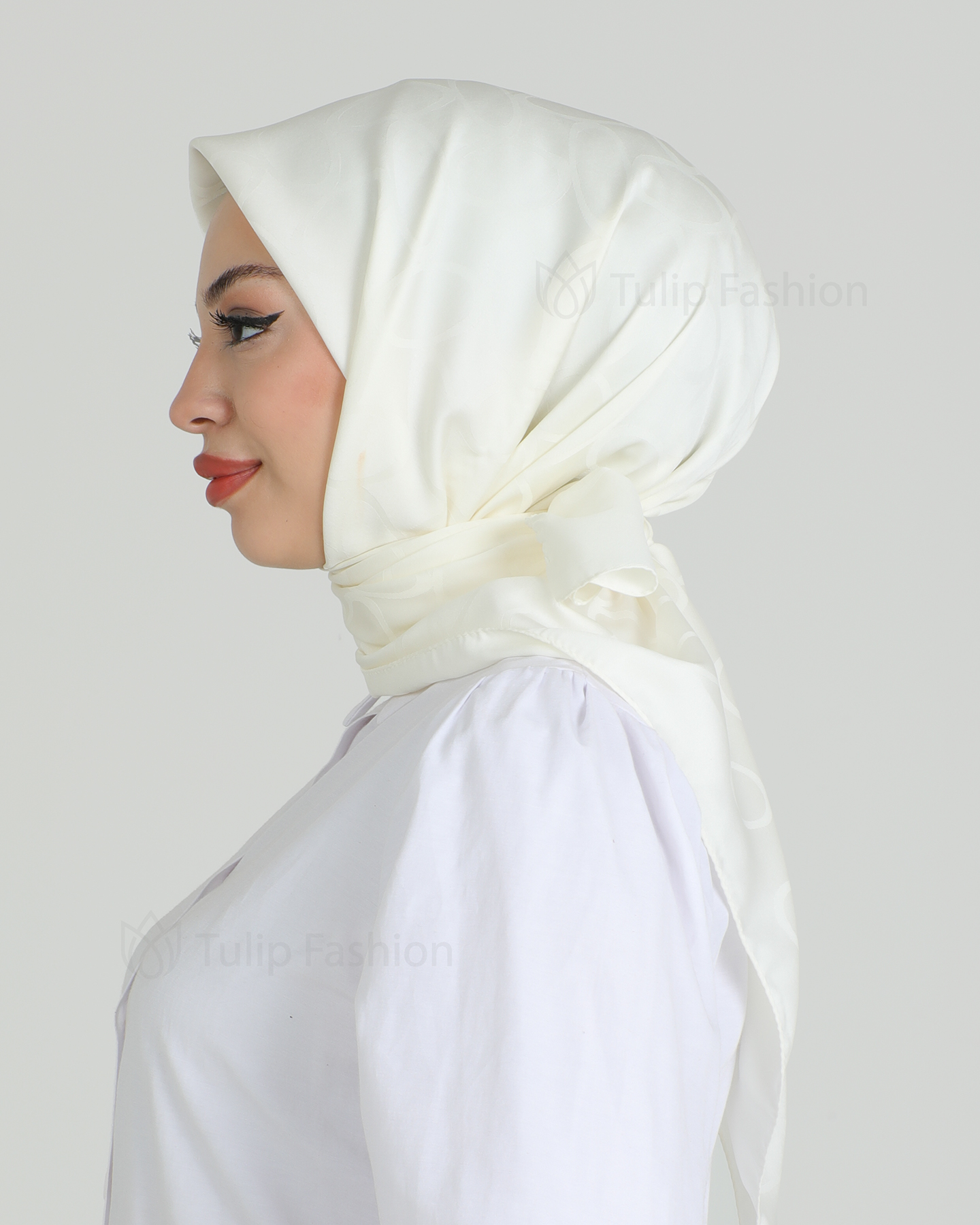 Hijab - Square Satin Leaf - Off-White - 2