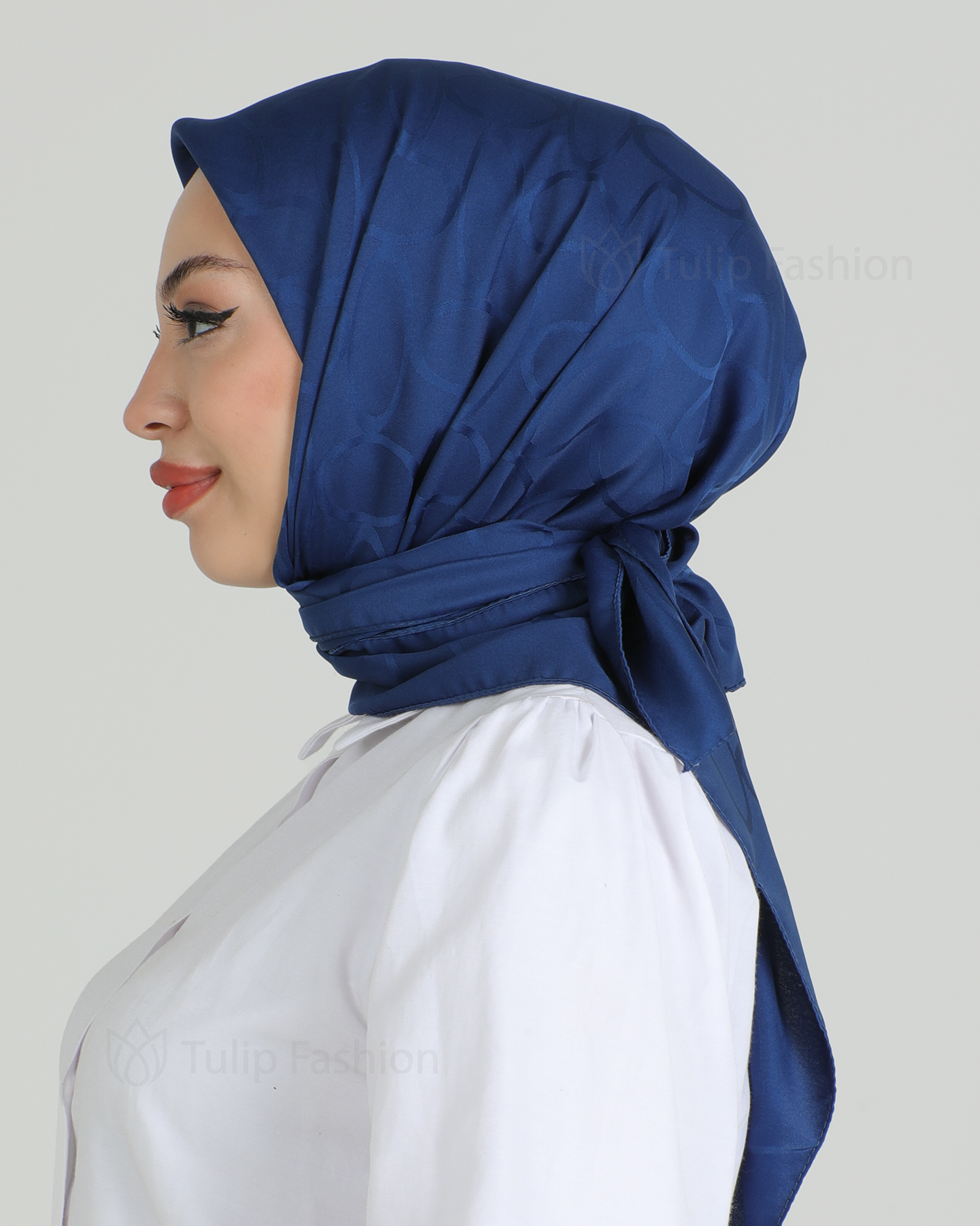 Hijab - Square Satin Leaf - Blue - 2