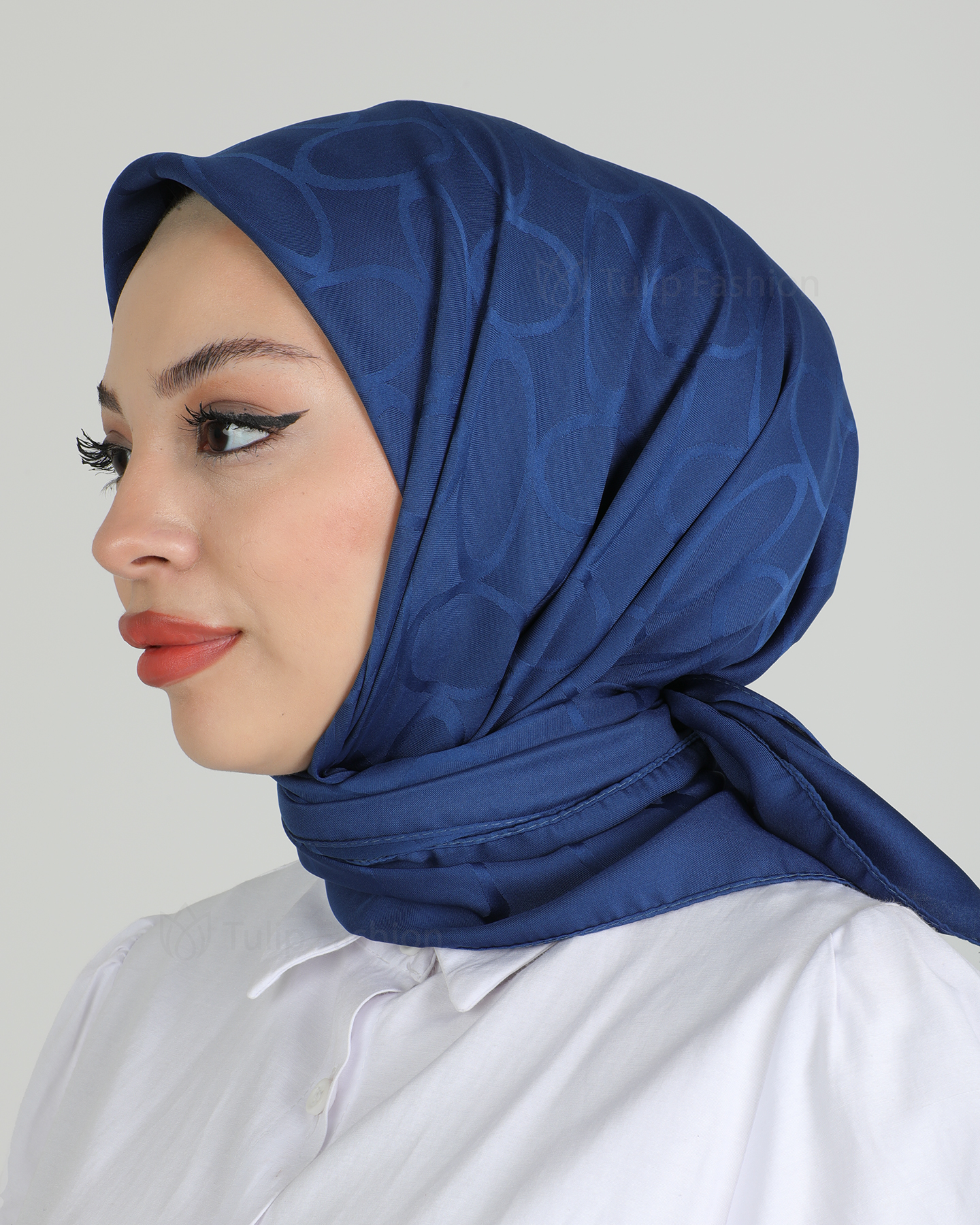 Hijab - Square Satin Leaf - Blue - 4