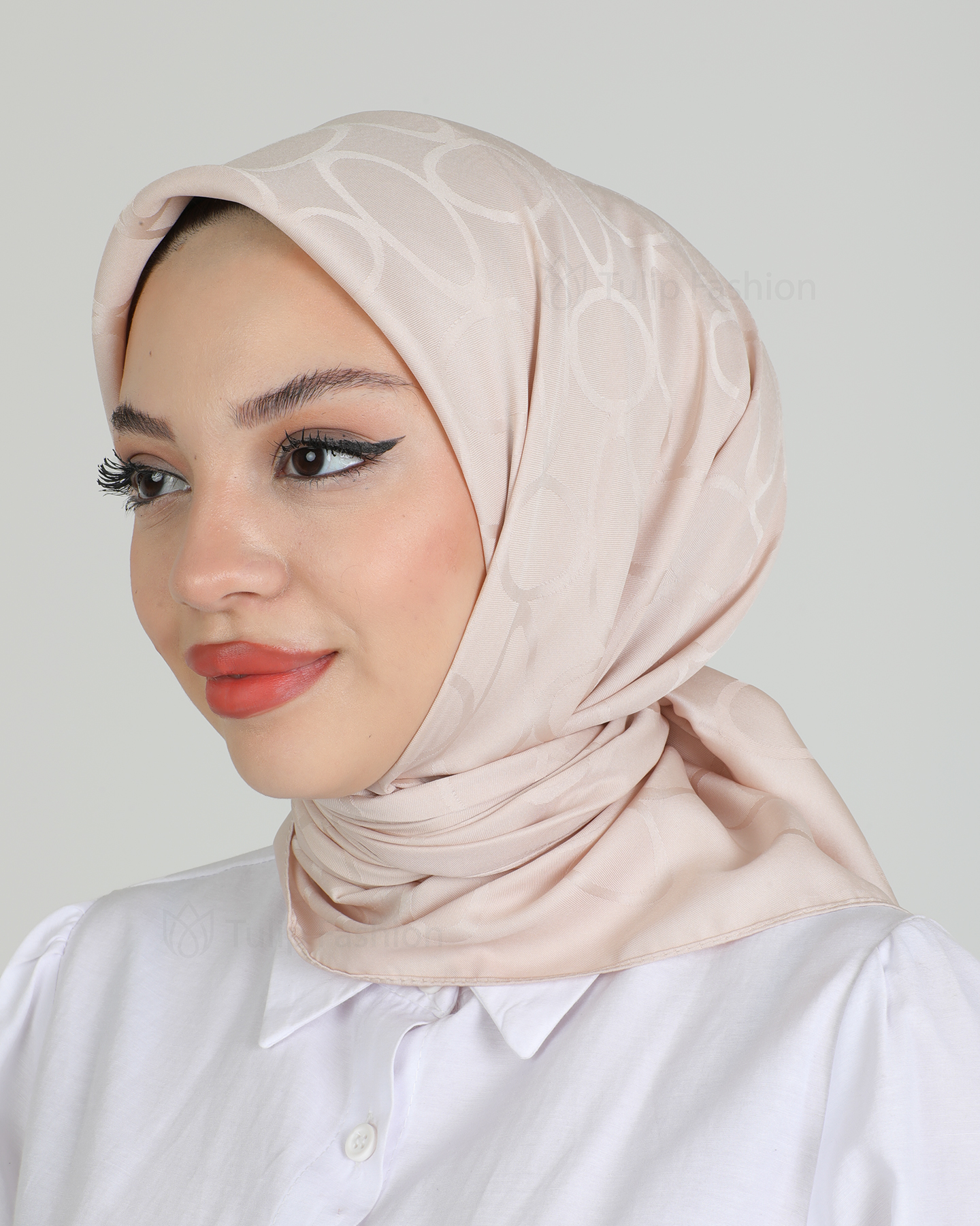 Hijab - Square Satin Leaf - Beige - 4