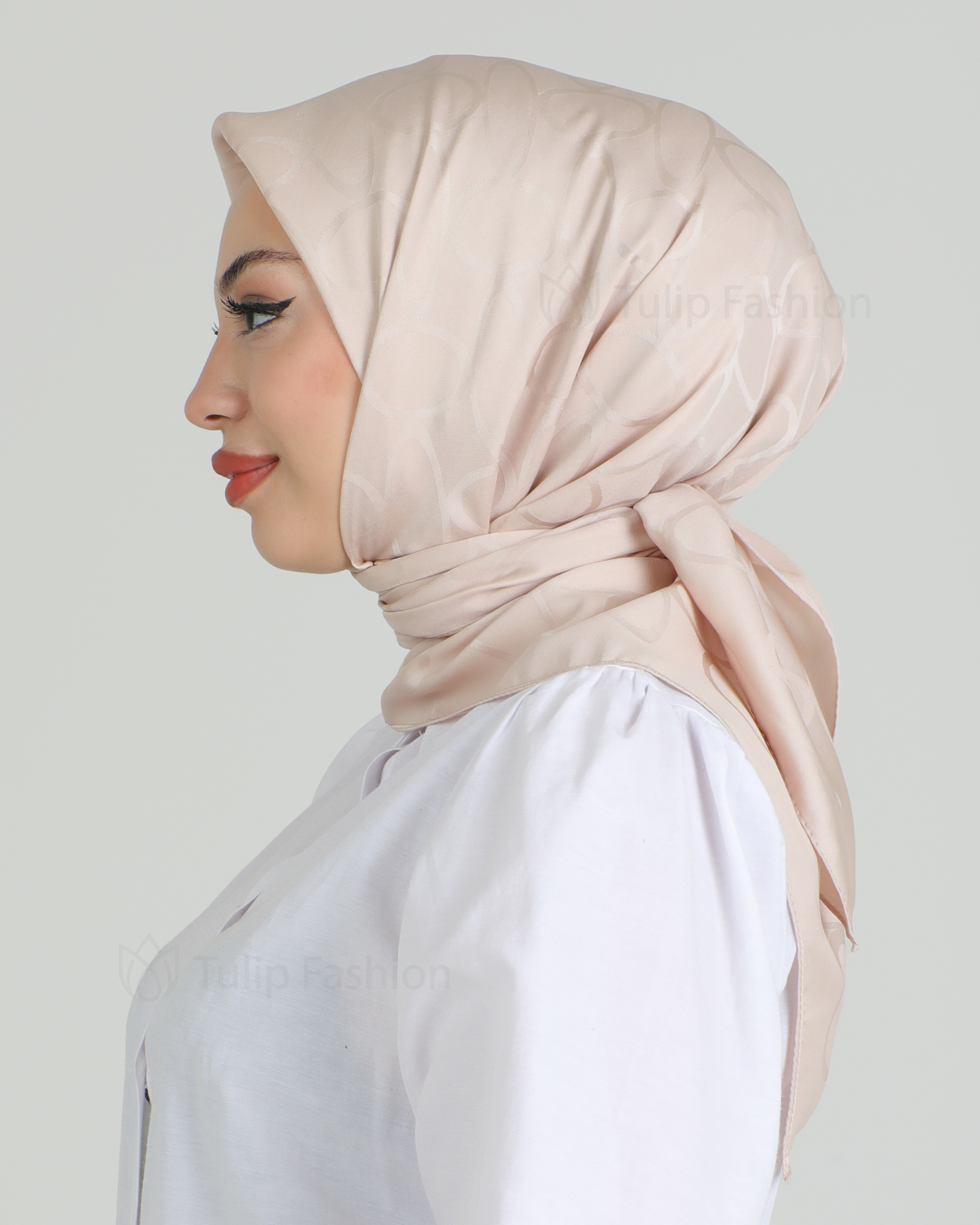 Hijab - Square Satin Leaf - Beige - 2