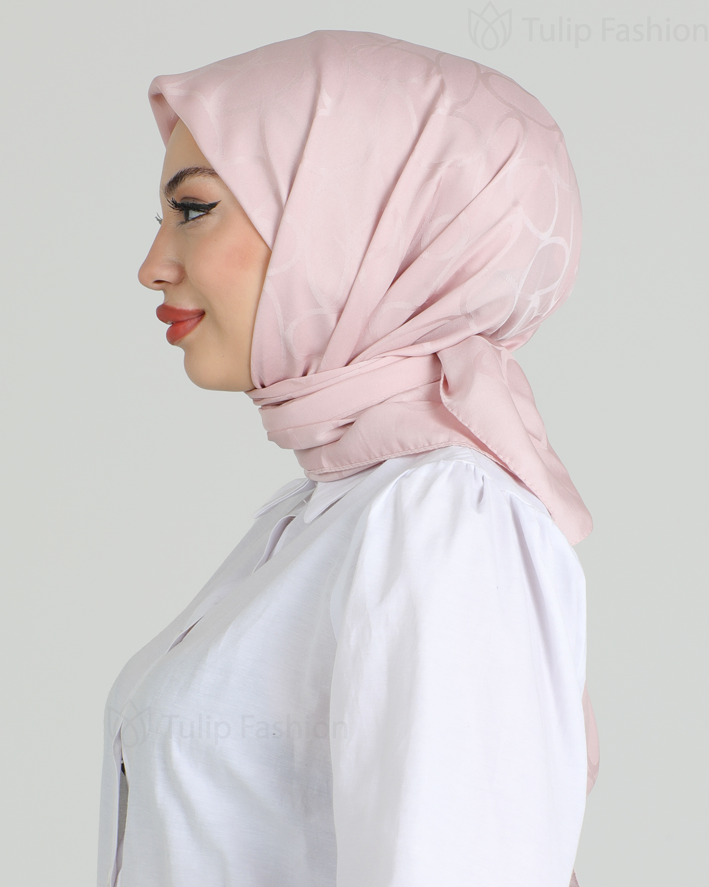 Hijab - Square Satin Leaf - Light Pink - 2