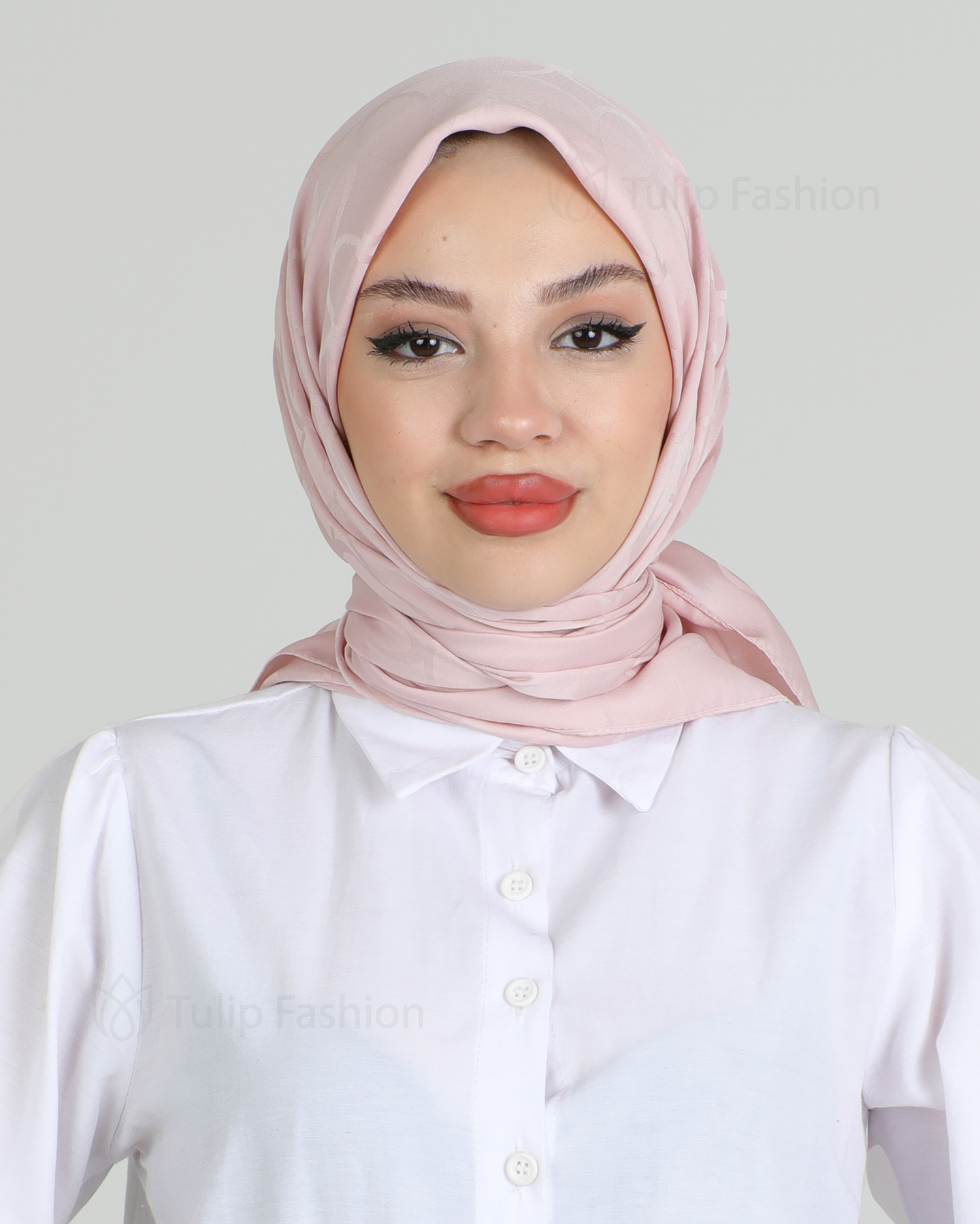 Hijab - Square Satin Leaf - Light Pink