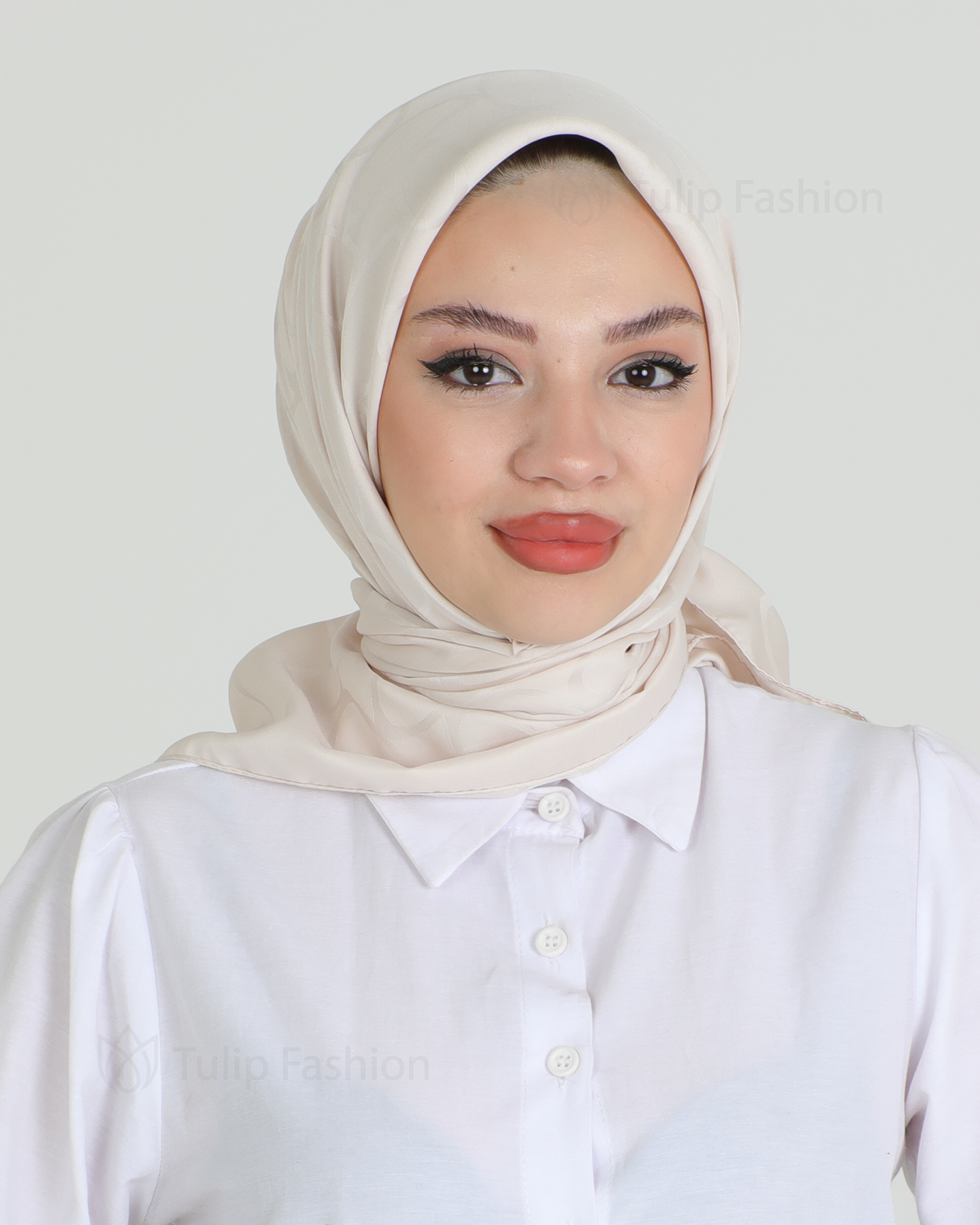 Hijab - Square Satin Leaf - Light Beige