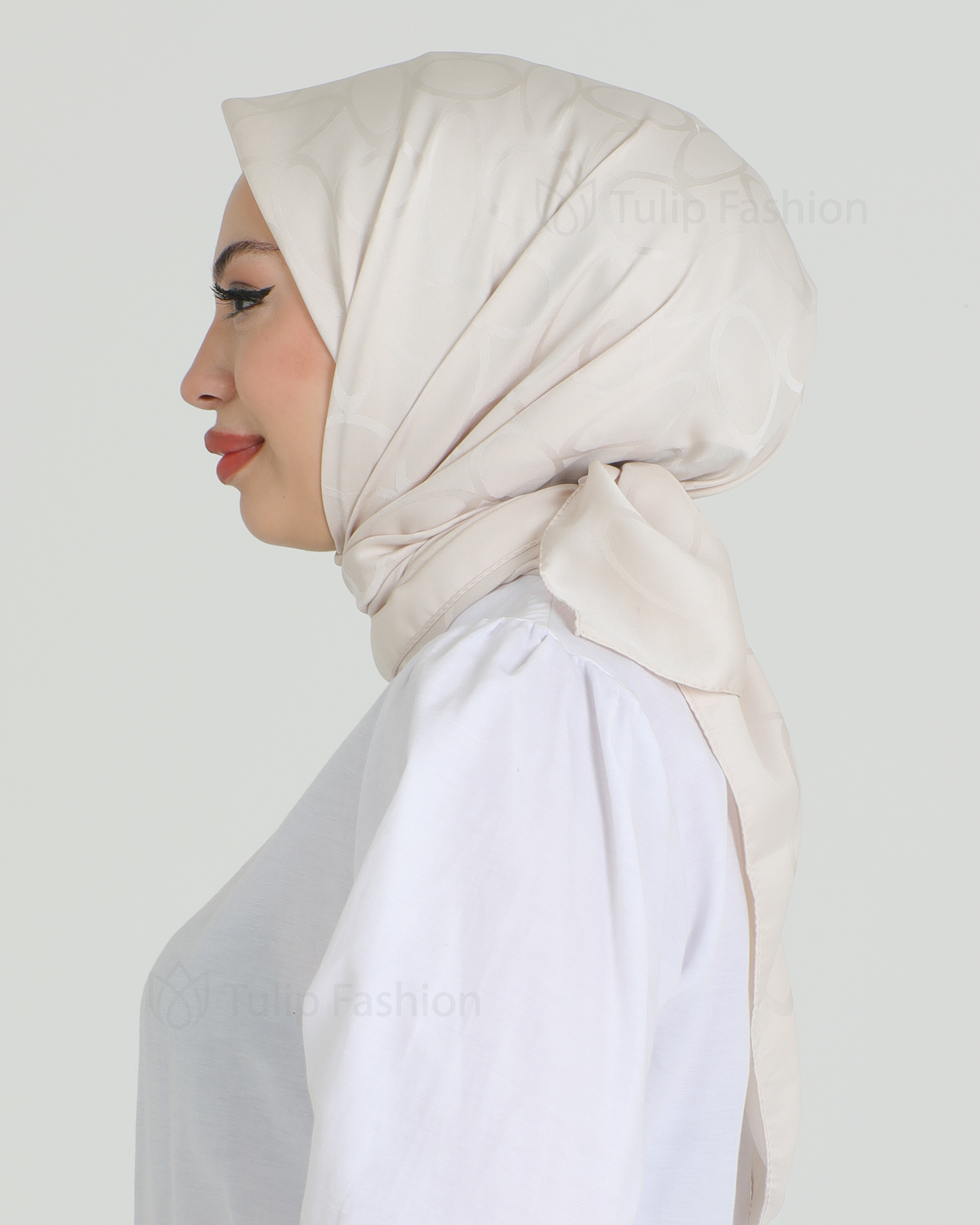 Hijab - Square Satin Leaf - Light Beige - 3