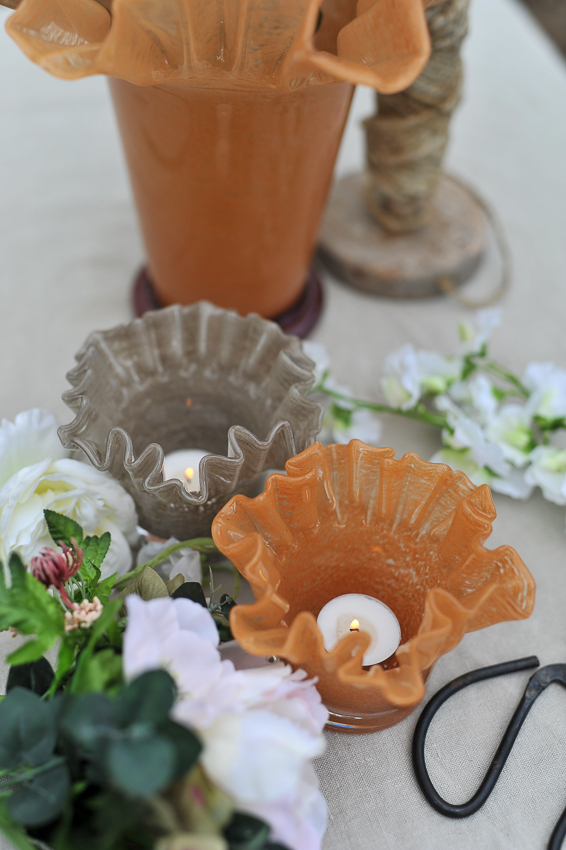 Lantern - Candle holder - Candlestick - Candle cup Peach - Glass - 14x10 cm - 12