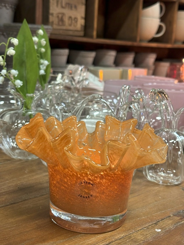 Lantern - Candle holder - Candlestick - Candle cup Peach - Glass - 14x10 cm - 4