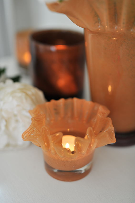 Lantern - Candle holder - Candlestick - Candle cup Peach - Glass - 14x10 cm - 2