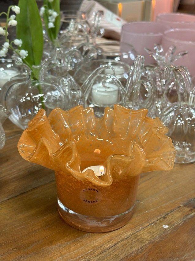 Lantern - Candle holder - Candlestick - Candle cup Peach - Glass - 14x10 cm - 3