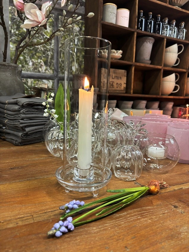 Lantern - Candle holder for crown candles - Glass - 25.5x10 cm - 6