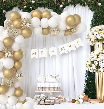Ballongbåge & vimpel "MR & MRS" - Guld -1