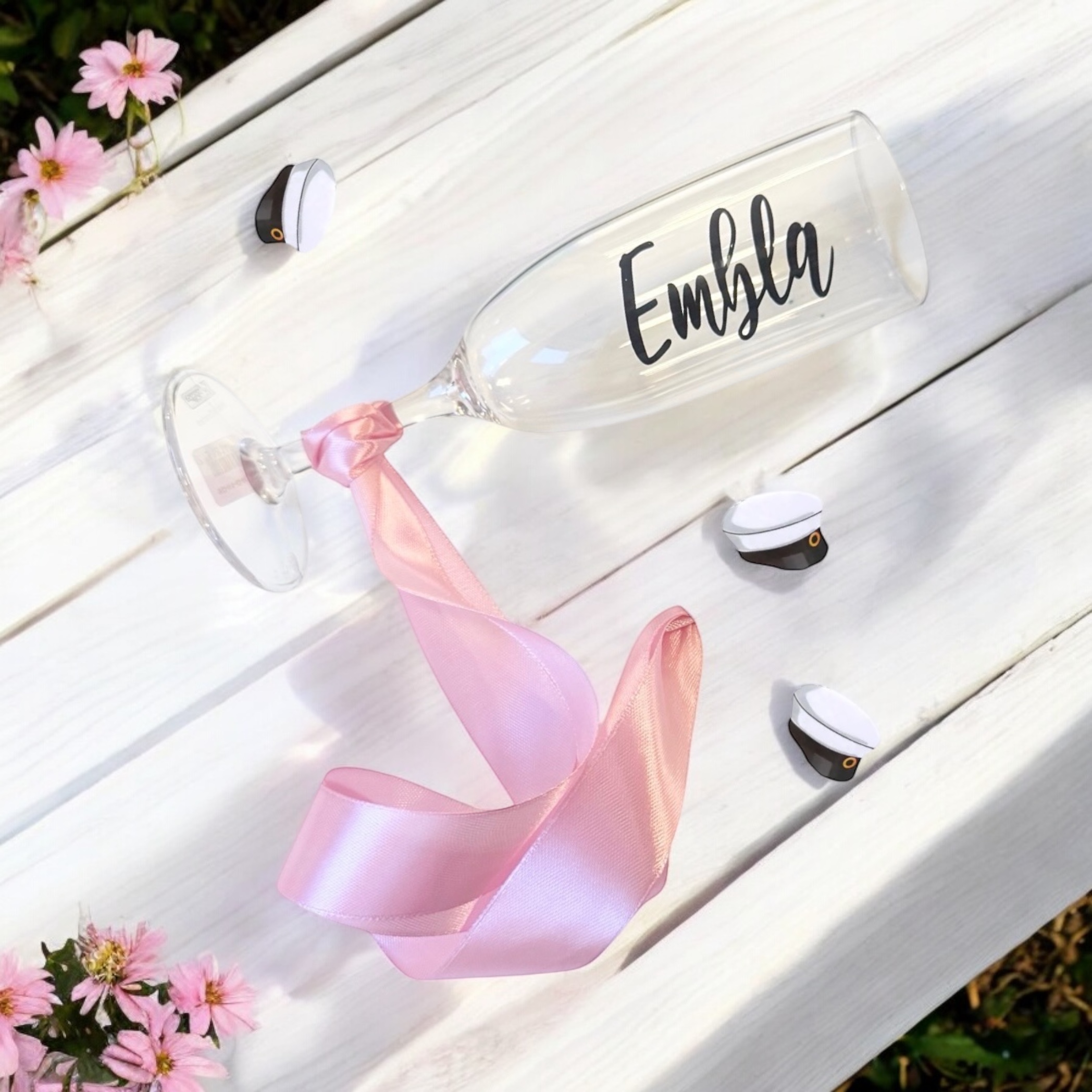 Champagneglas-halsband - Valfritt namn - Rosa - student