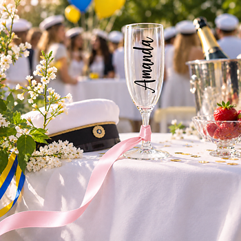 Champagneglas-halsband - Valfritt namn - Rosa - student