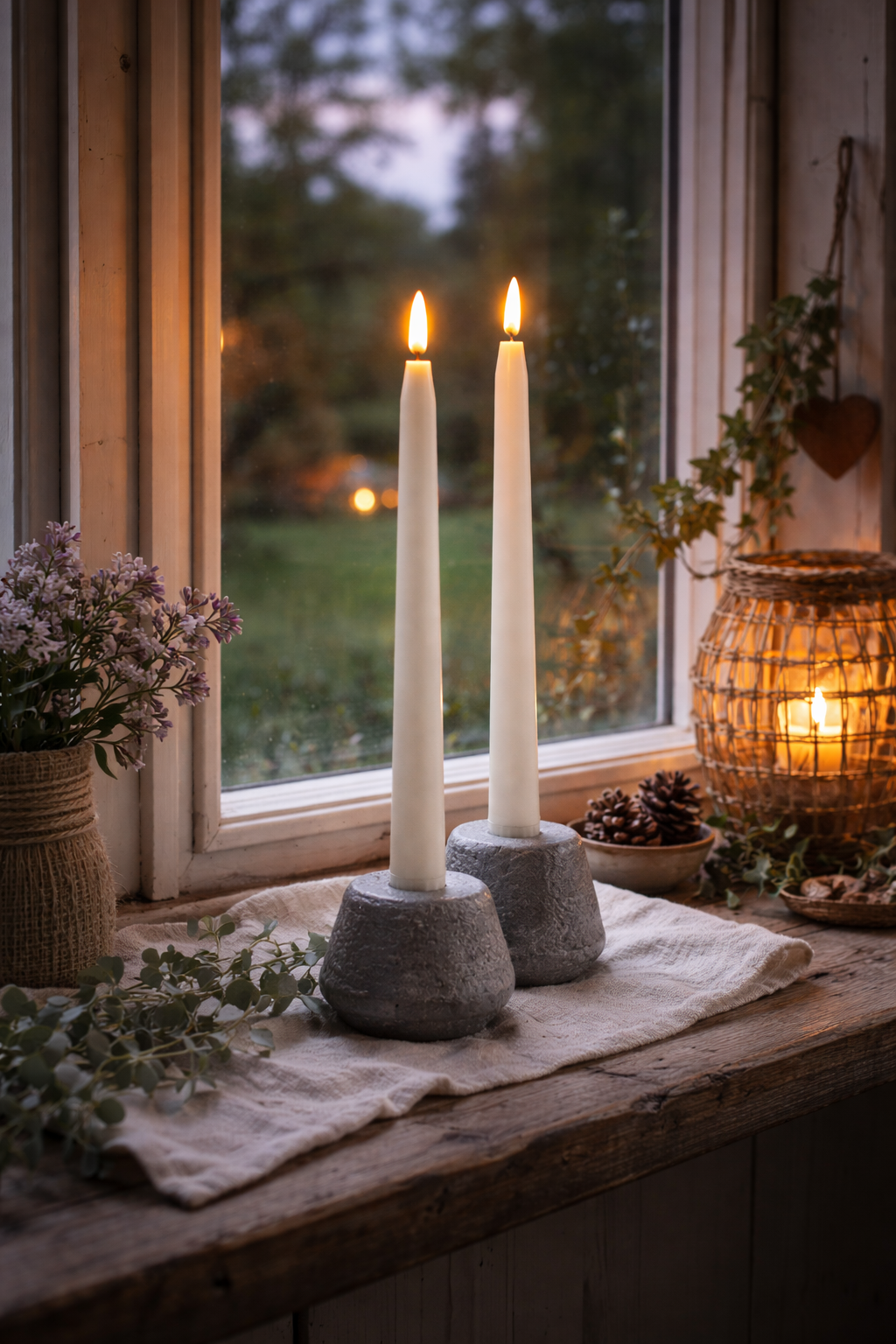 2 st batteriljus för utomhusbruk. Antikljus 28 cm. LED-ljus med batteri och timer