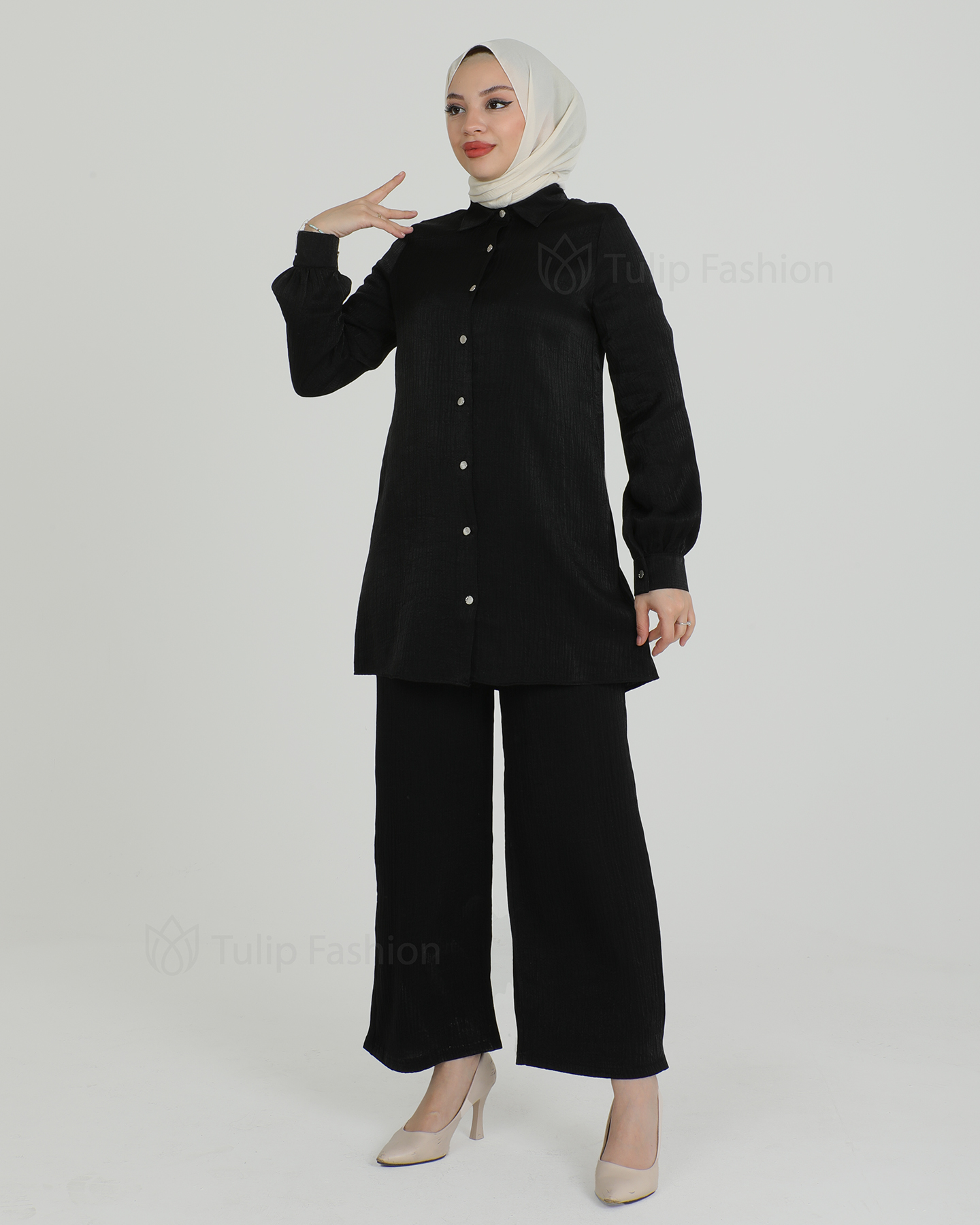 Tunic set with pants - Black - 2
