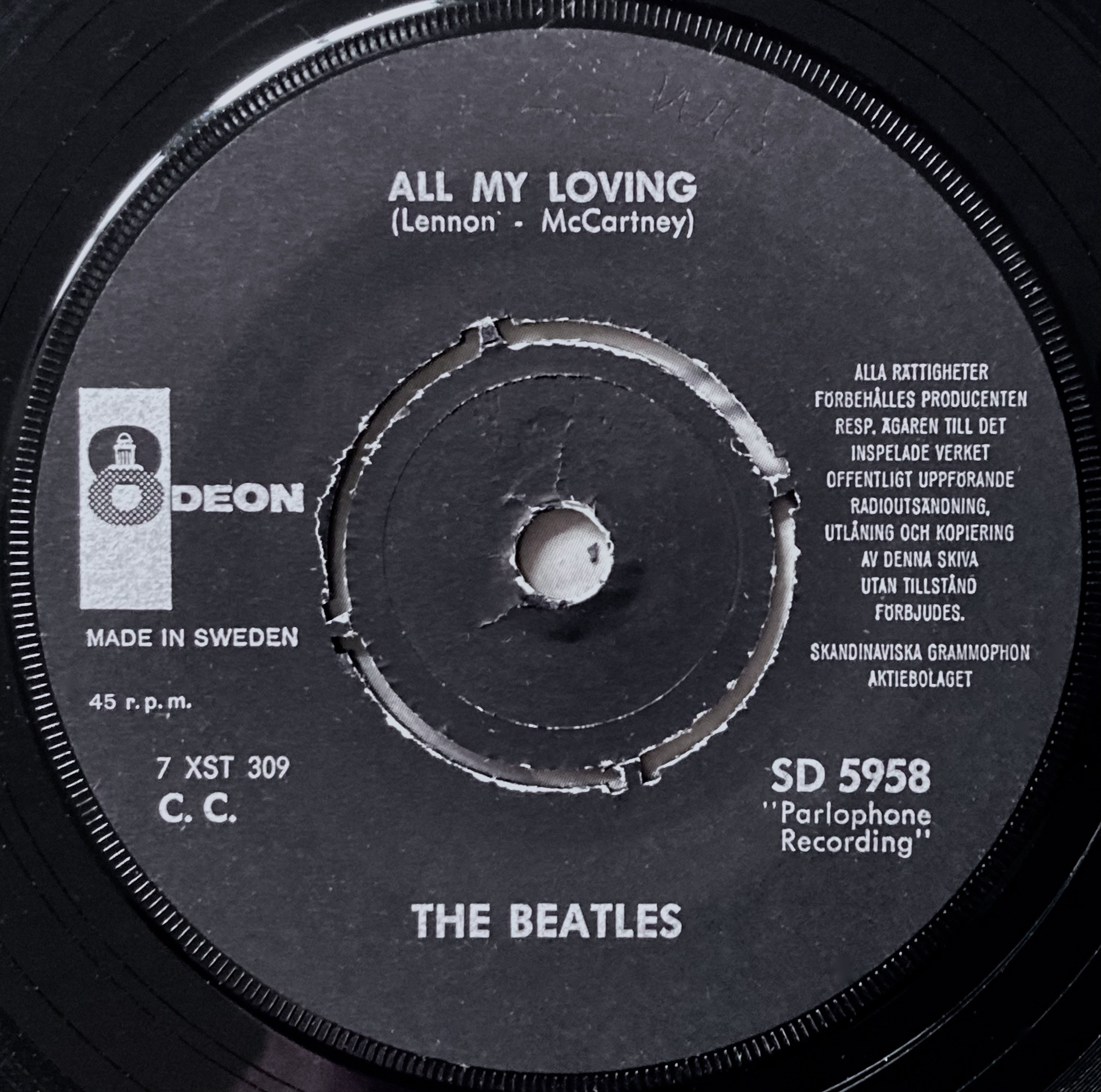 BEATLES - All my loving 7" Ljusblå Swe PS 1964 - 4