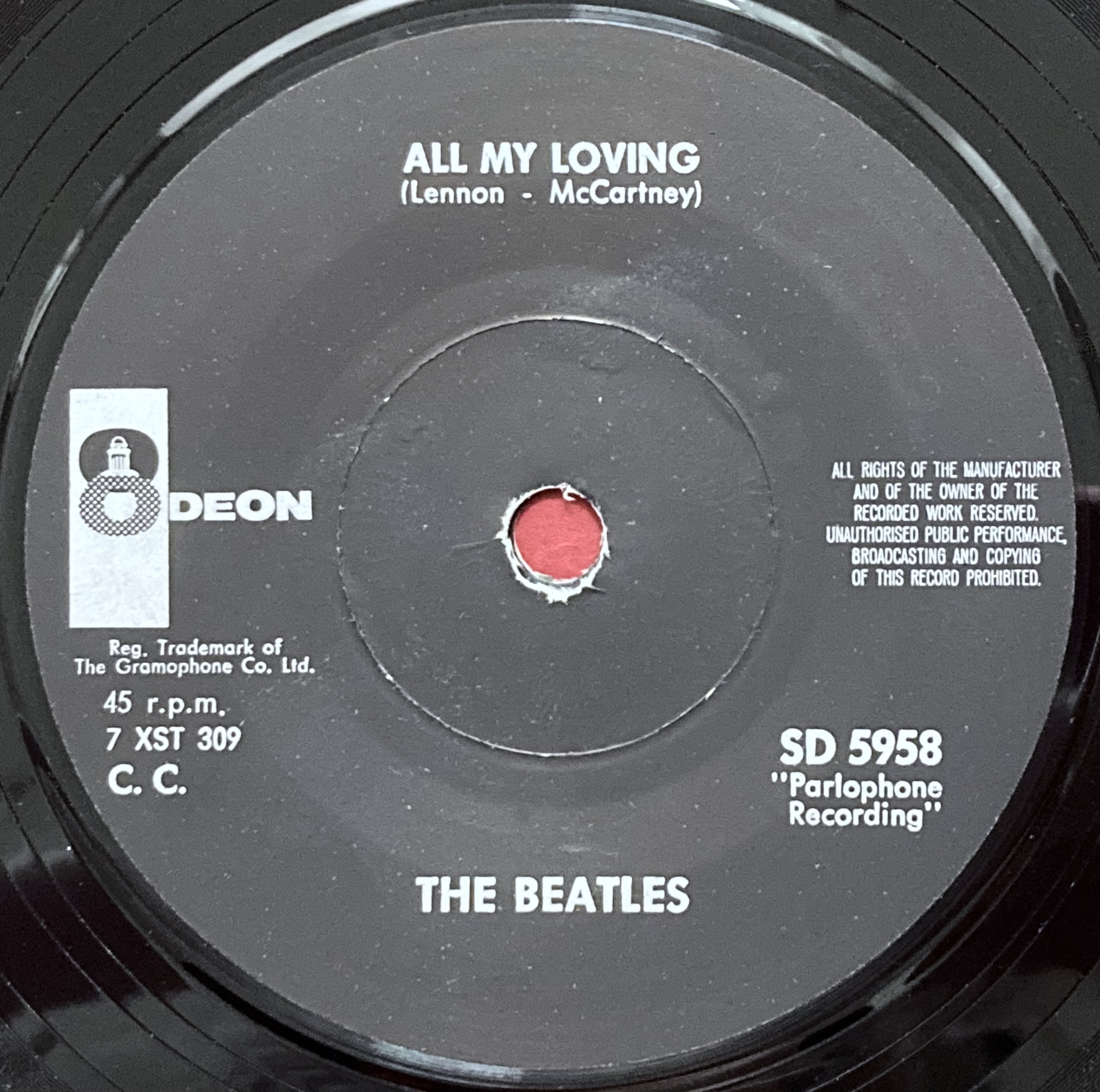 BEATLES - All my loving 7" SOLID center Swe PS 1964 - 3