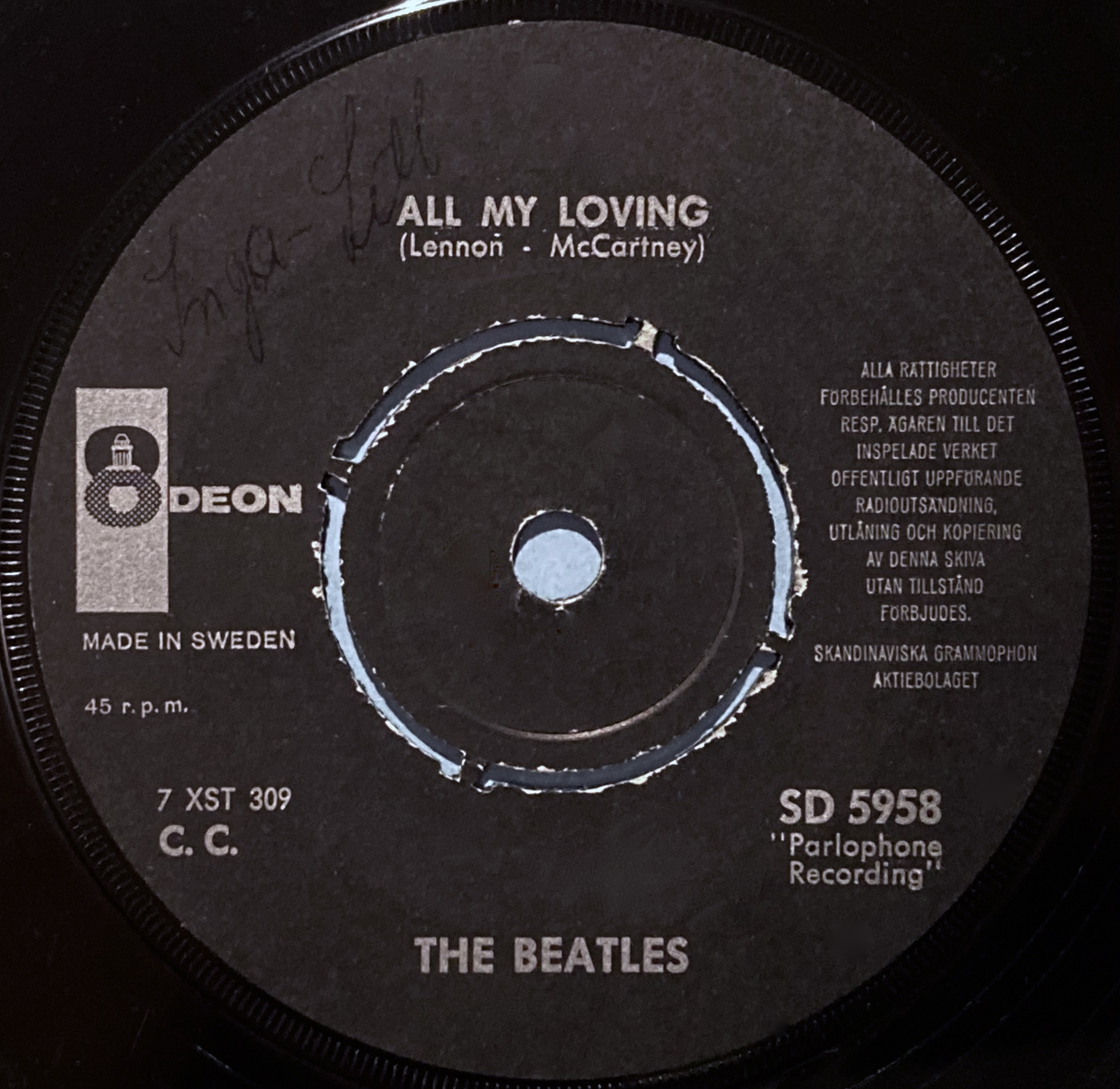BEATLES - All my loving 7" ROSA Swe PS 1964 - 3