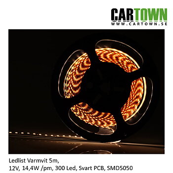 Ledlist Varmvit SMD 5050, 300 dioder 5m, 14,4W/m
