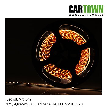 Ledlist Vit SMD 3528 300 dioder 5m, 4,8W/m