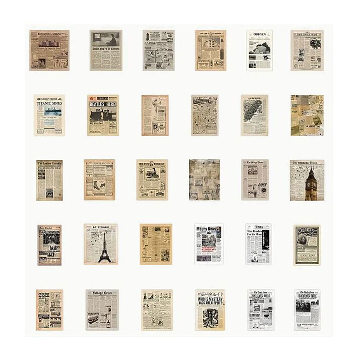 Vintage Paper Set- Newspaper Article Mini Sheets