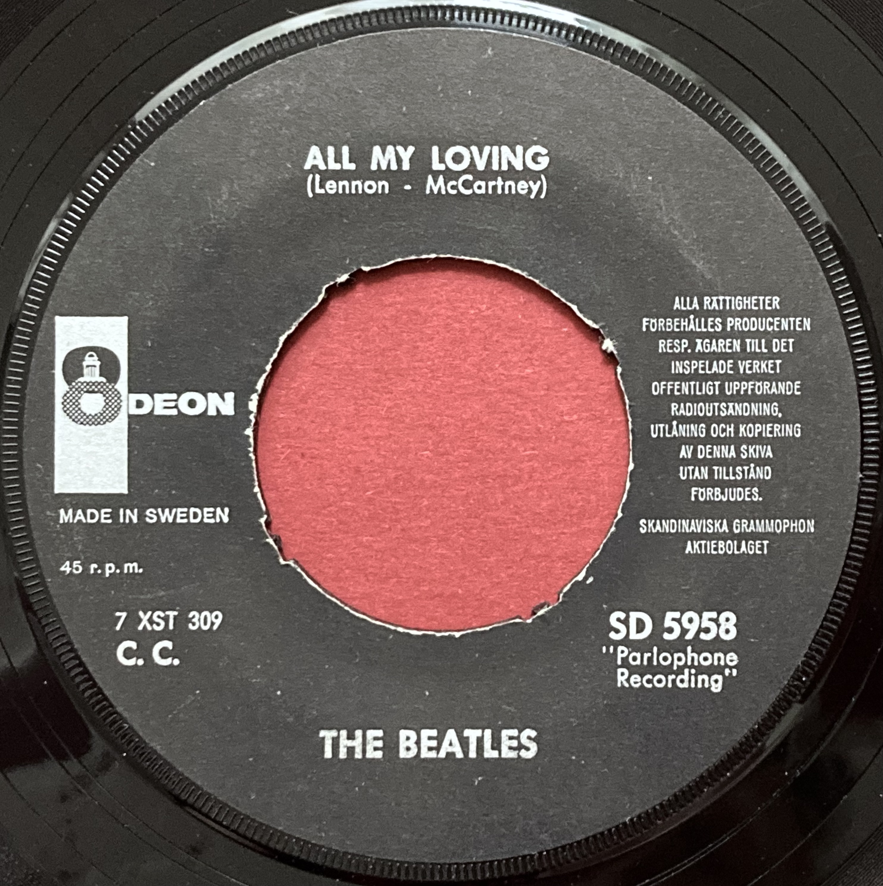 BEATLES - All my loving 7" PURPLE Swe PS 1964 - 3