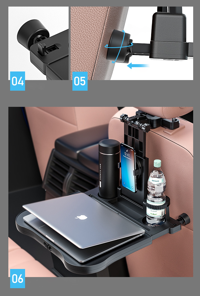 Universal folding car table for the back seat Hold mobile drinks computer - 8