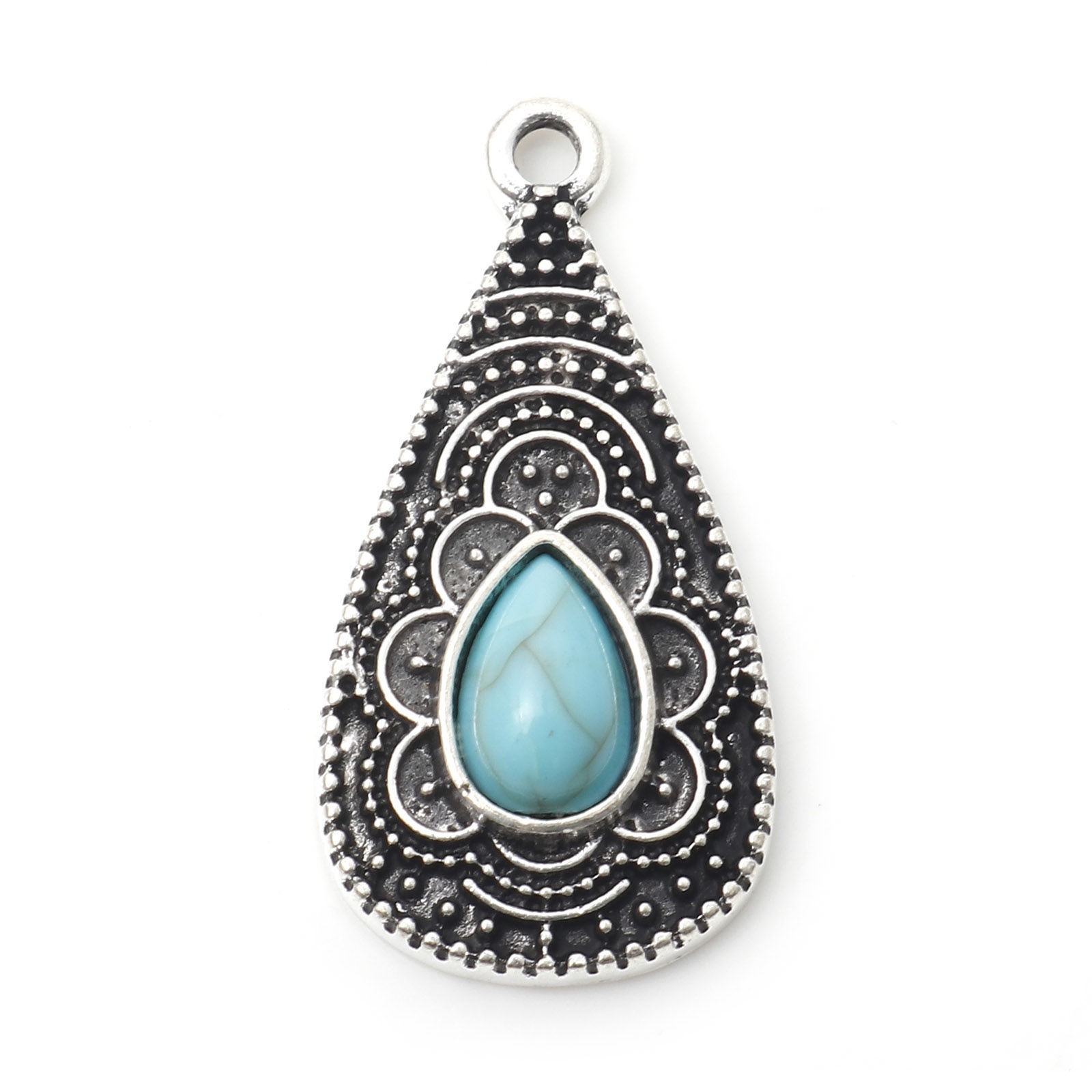 Berlock -   Boho  droppe mönstrad, Silver, turkos