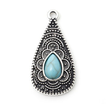 Charm -  Boho drop patterned  silver blue
