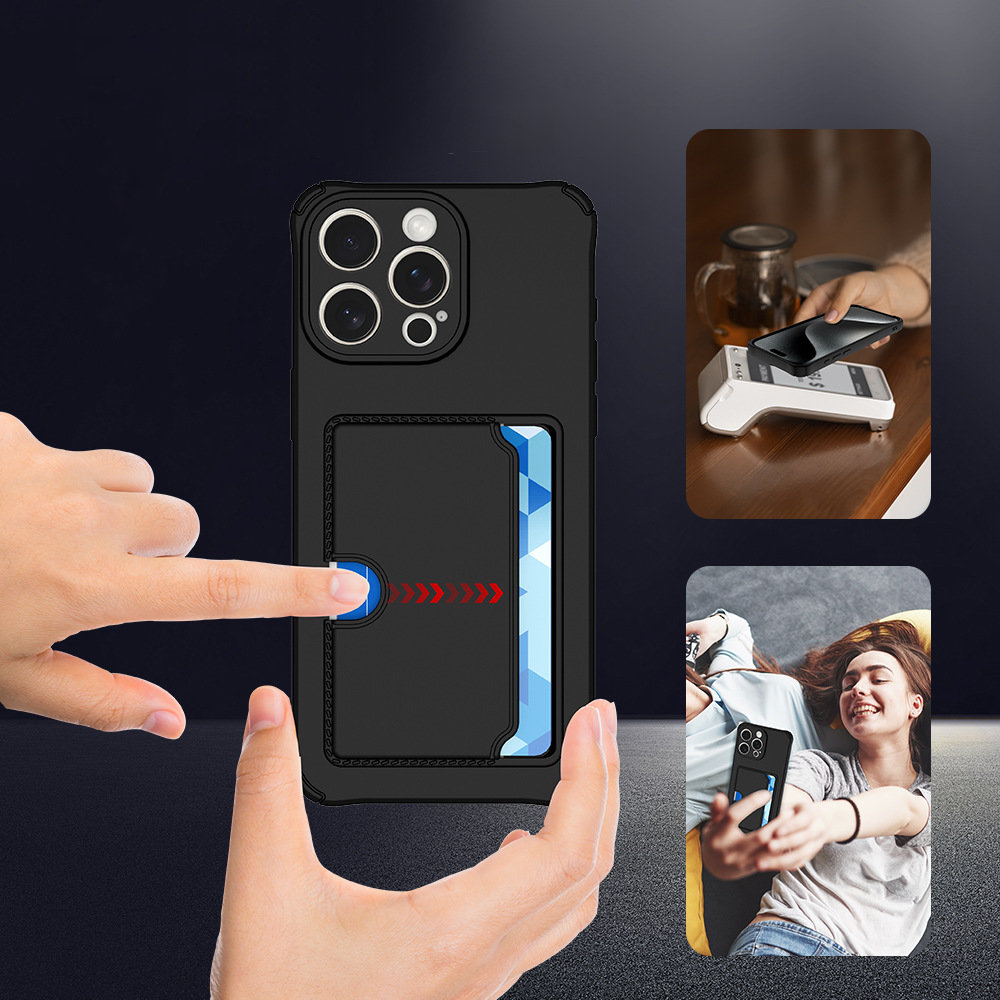 iPhone 15 Case - Microfiber Silicone Card Holder in Black - 2