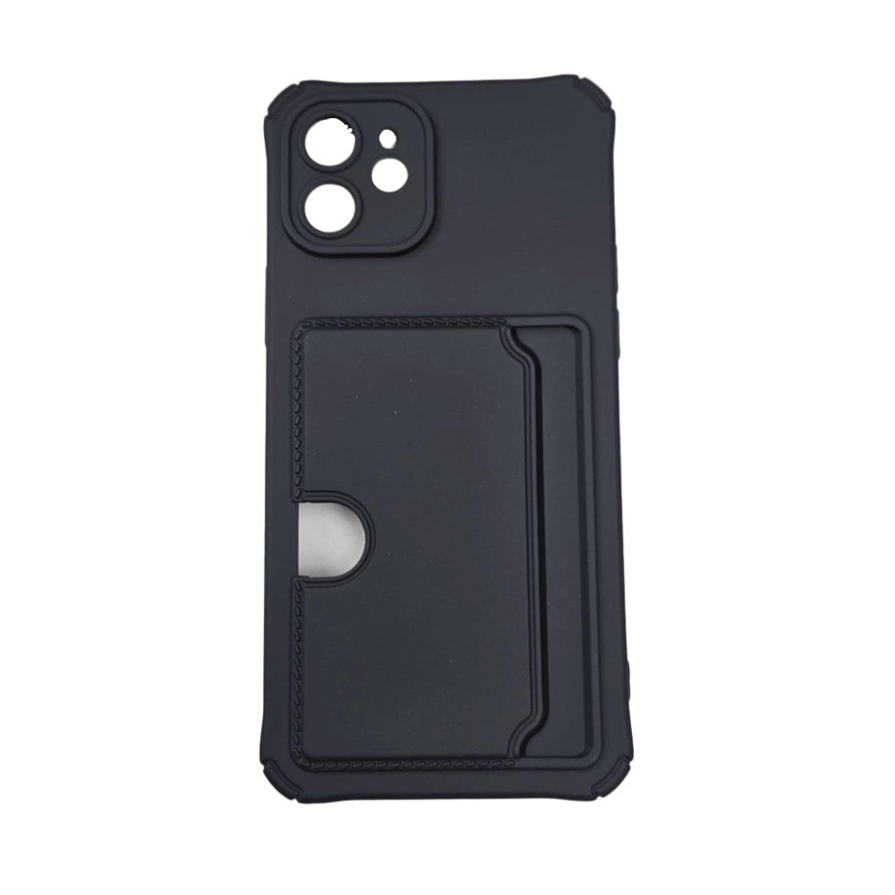 iPhone 11 Case - Microfiber Silicone Card Holder in Black