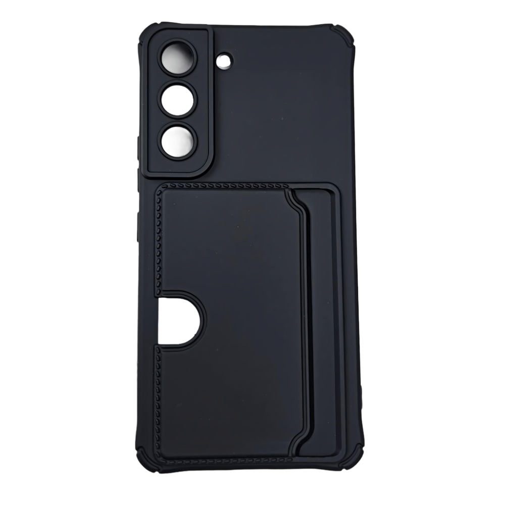 Samsung Galaxy S22 Skal - Mikrofiber Silikon Korthållare i Svart