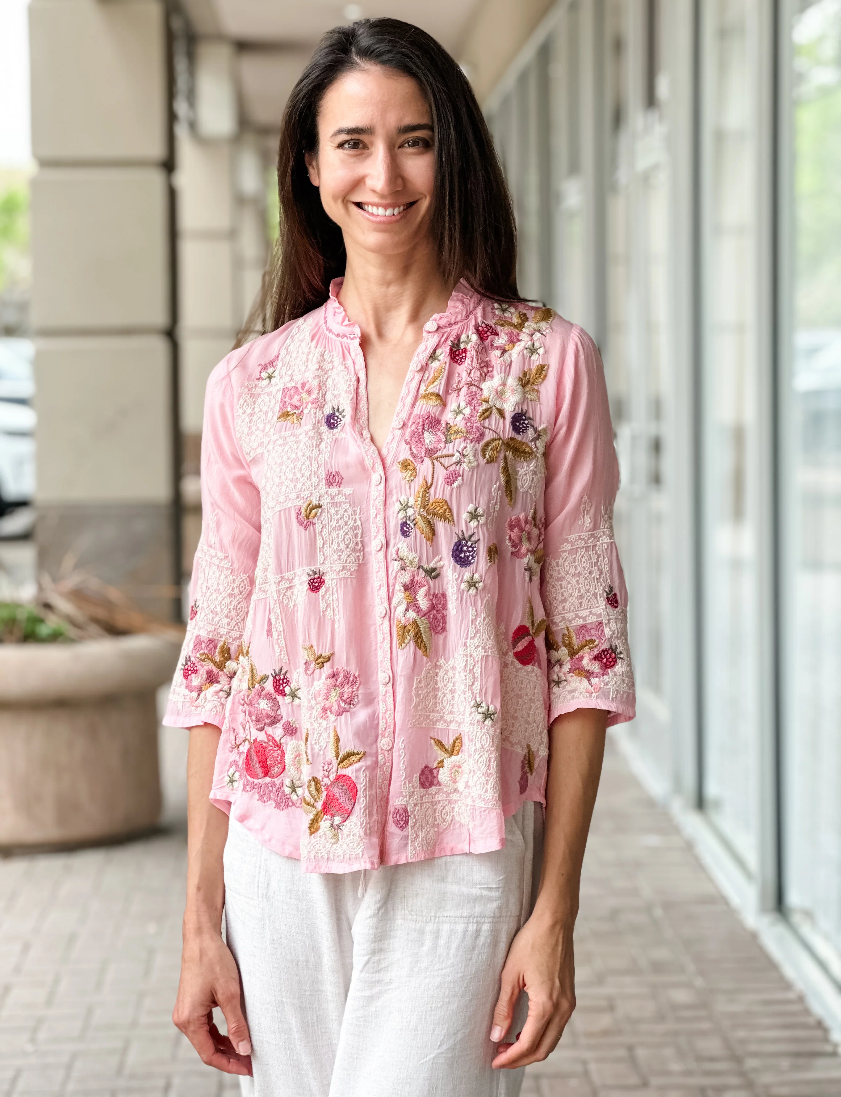 Johnny good Was Silk Floral Boho Blouse