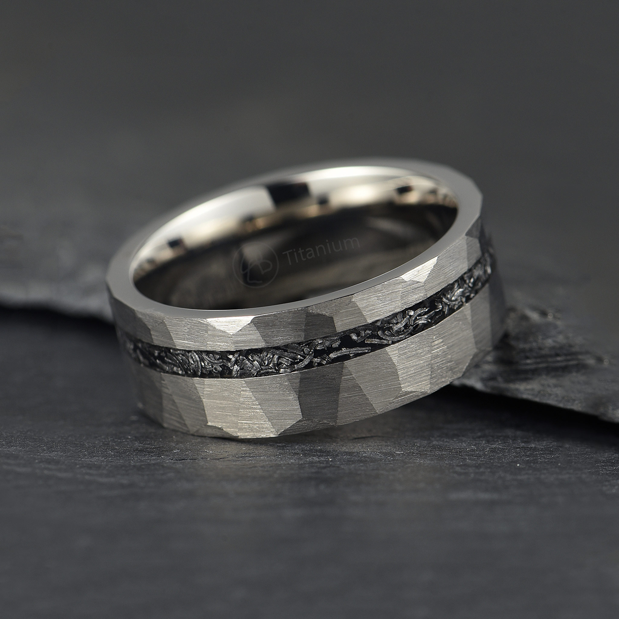 Ring Celestial - Titanium Crushed Meteorite Diamond Cut - 3