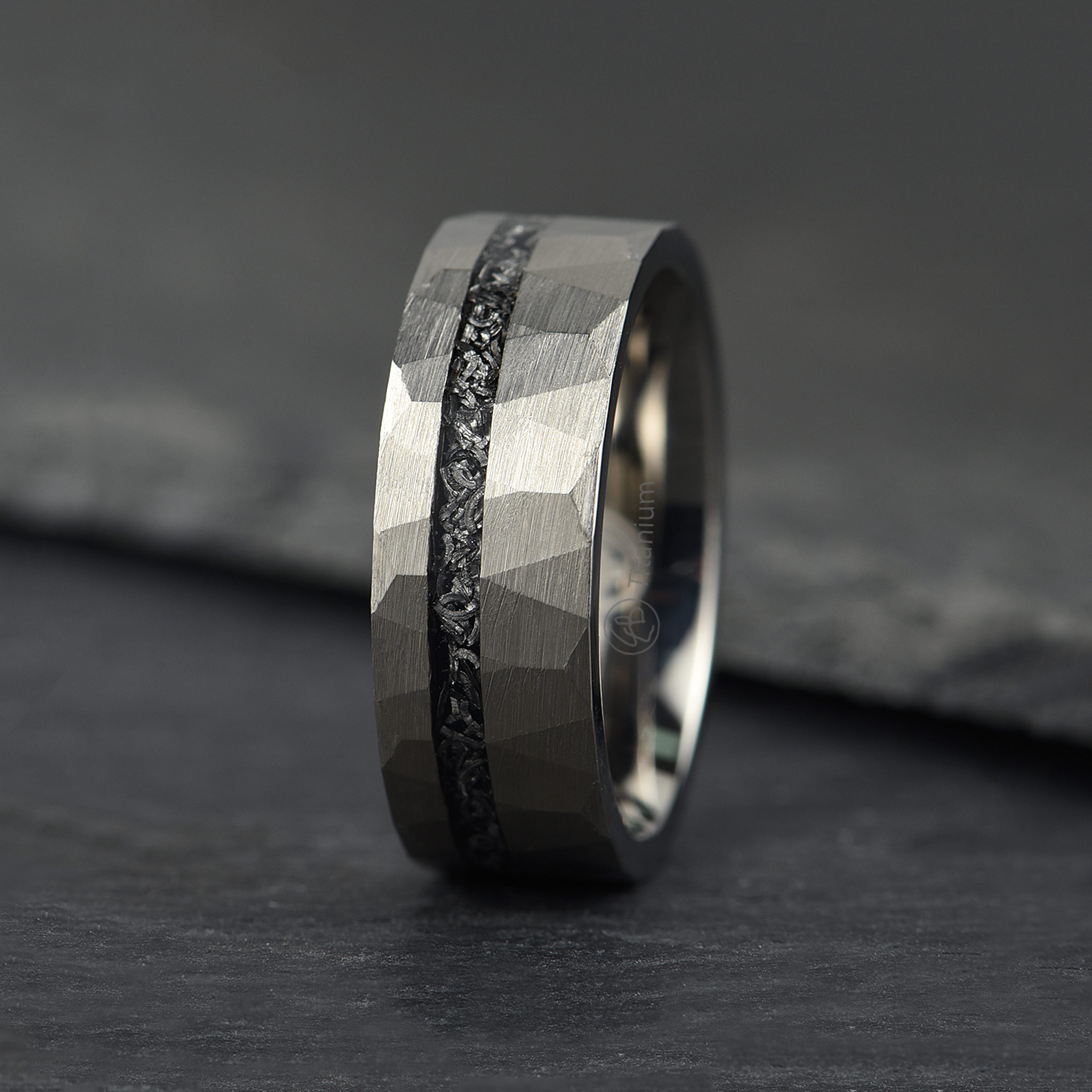 Ring Celestial - Titanium Crushed Meteorite Diamond Cut - 2