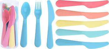 Bestick färgglad plast 18st