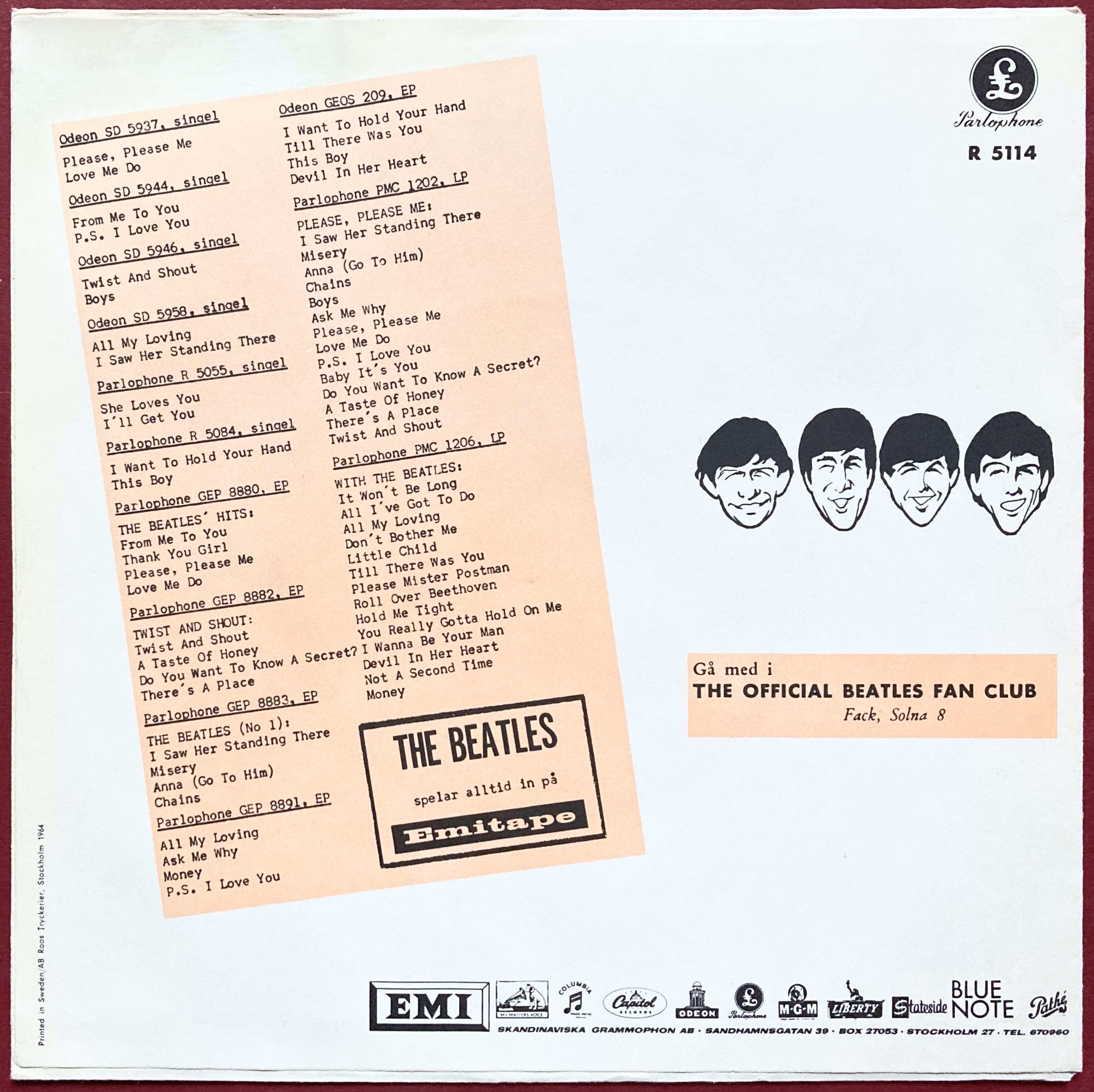 BEATLES - Can´t buy me love 7" Orange Swe PS 1964 - 2
