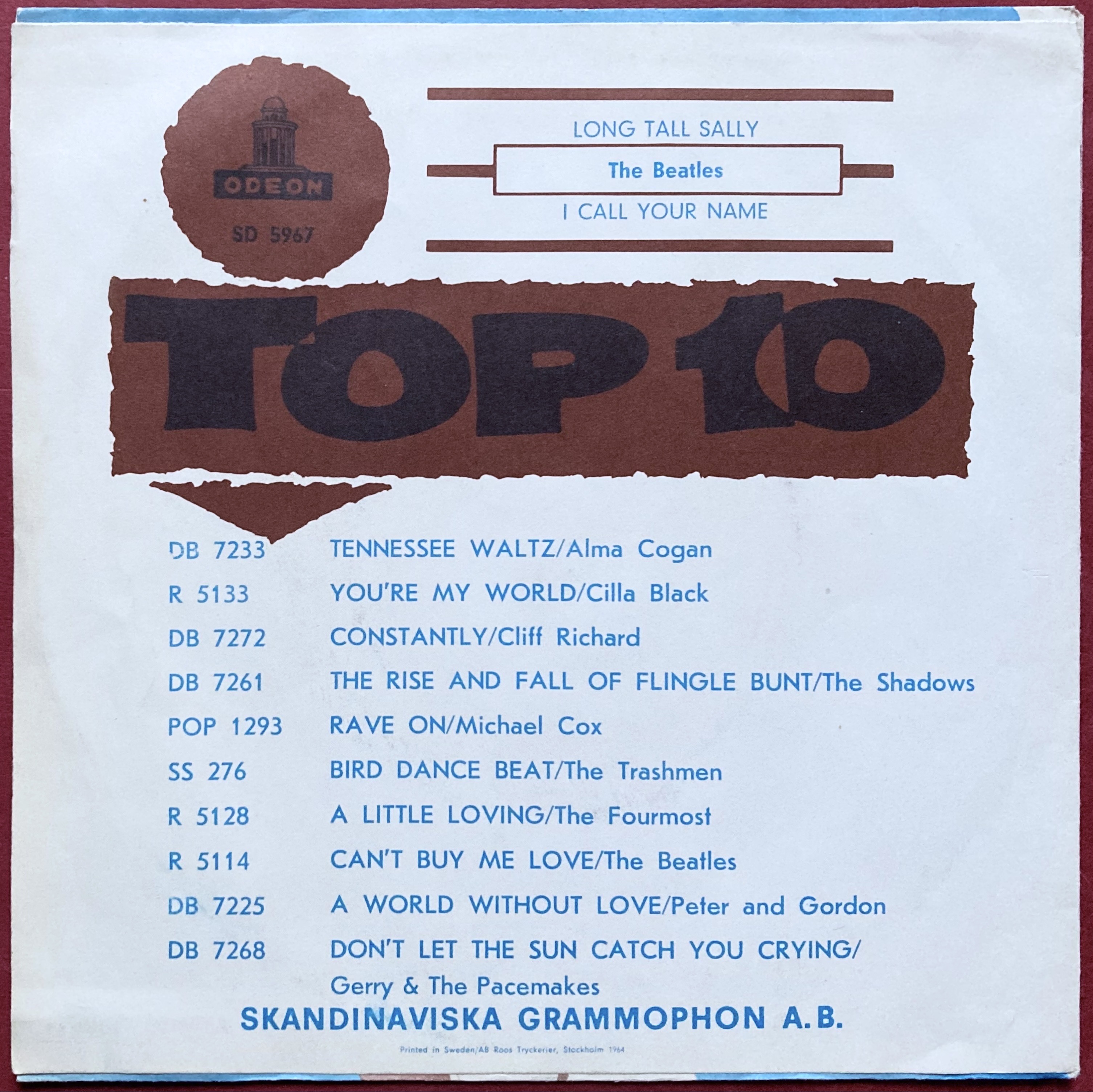 BEATLES - Long tall Sally 7" Maroon Swe PS 1964 - 2