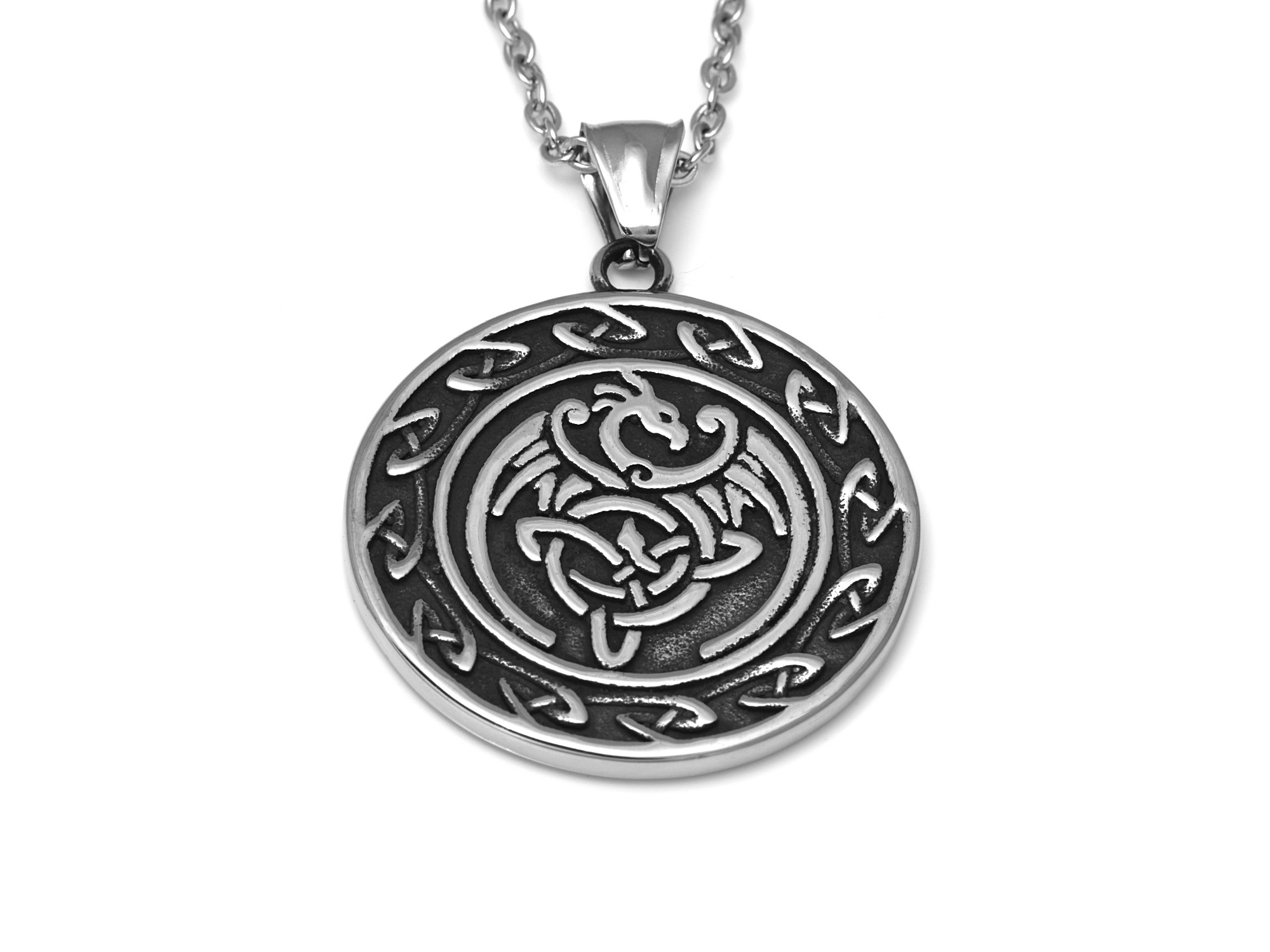 Drake Viking Halsband i Rostfritt Stål, Trippelhorn Hänge, Asatro Accessoar, Vikingasmycke - 2