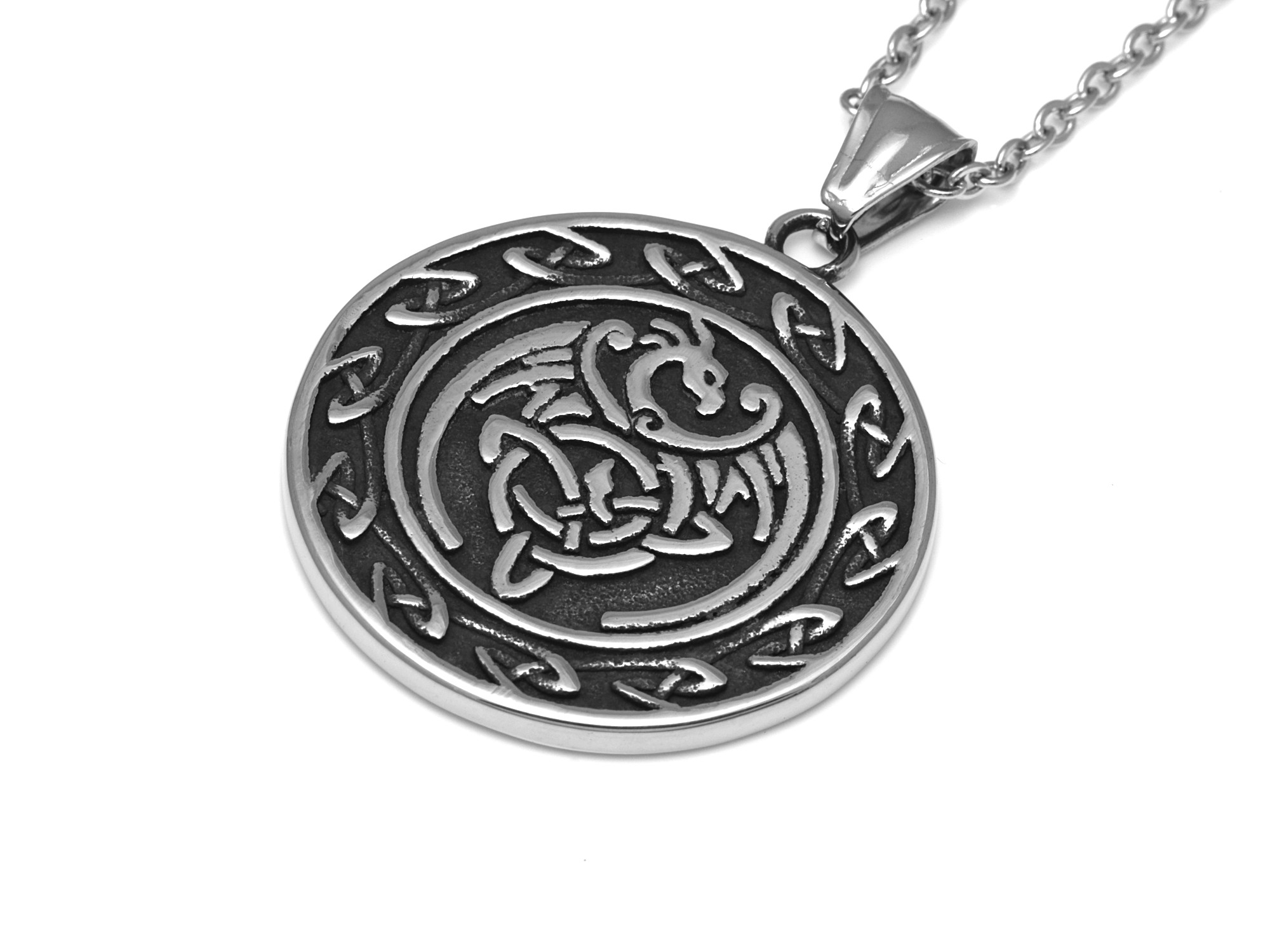 Drake Viking Halsband i Rostfritt Stål, Trippelhorn Hänge, Asatro Accessoar, Vikingasmycke - 3