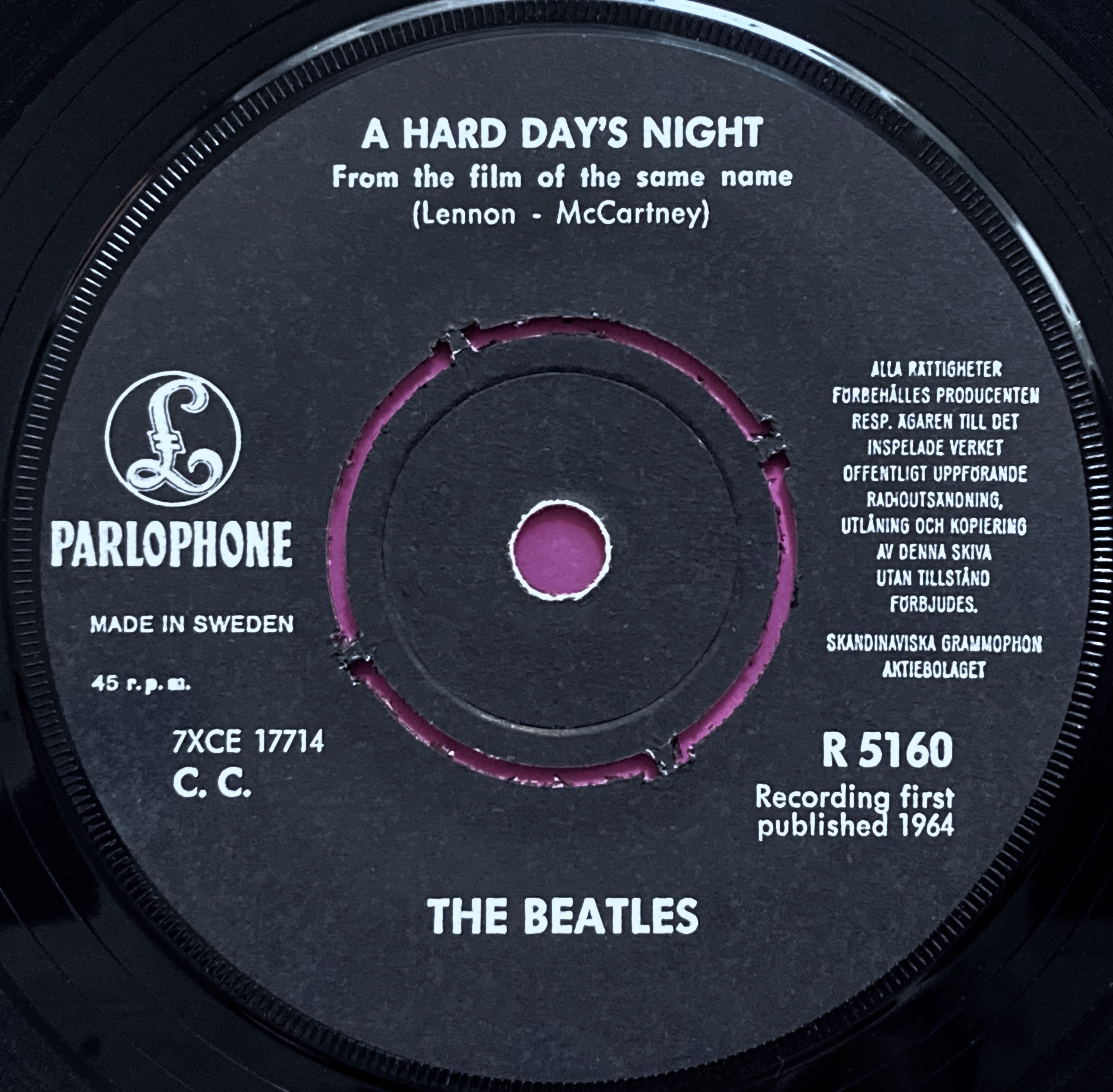 BEATLES - A hard day´s night 7" YELLOW Swe PS 1964 - 4