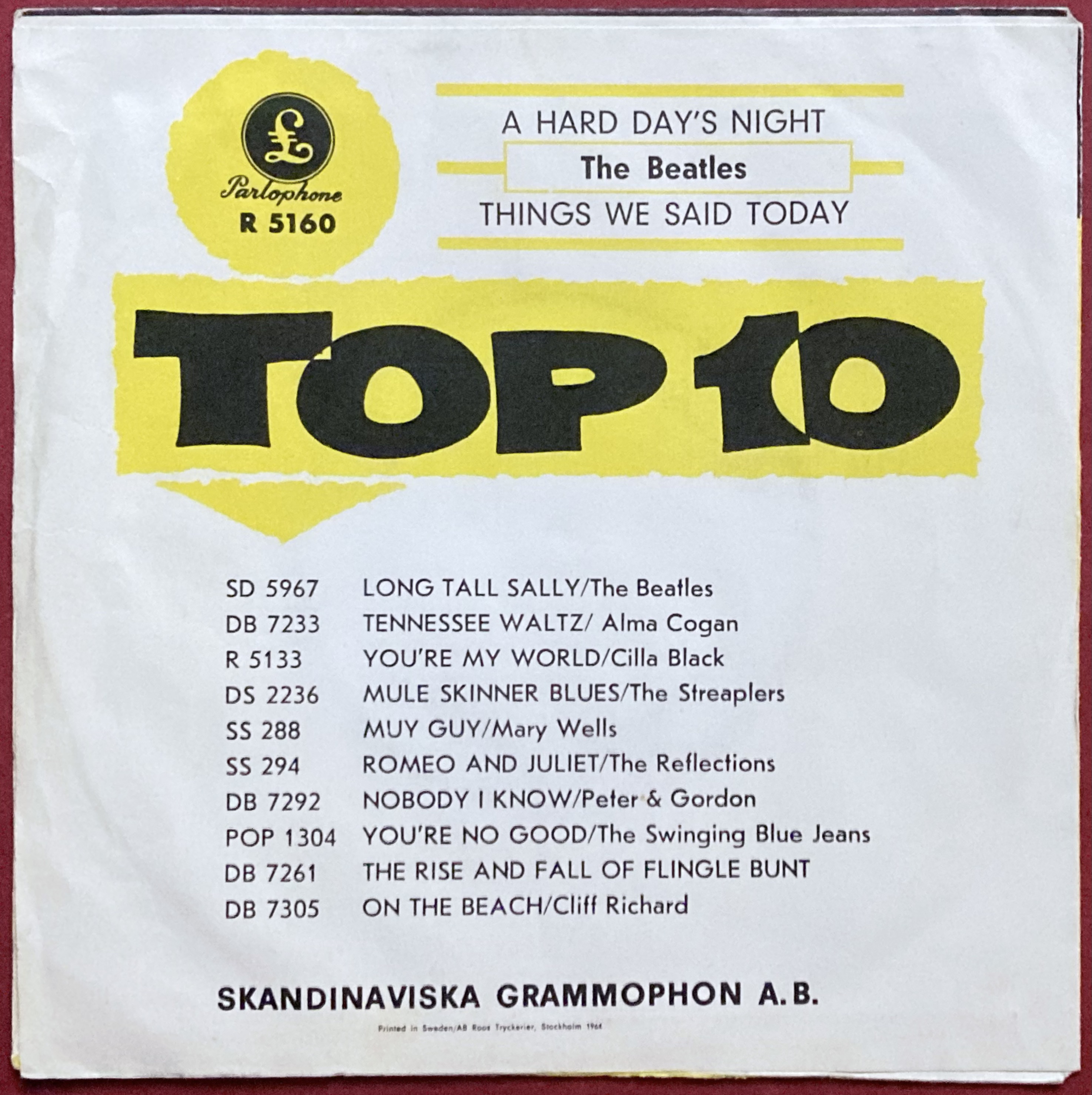 BEATLES - A hard day´s night 7" YELLOW Swe PS 1964 - 2